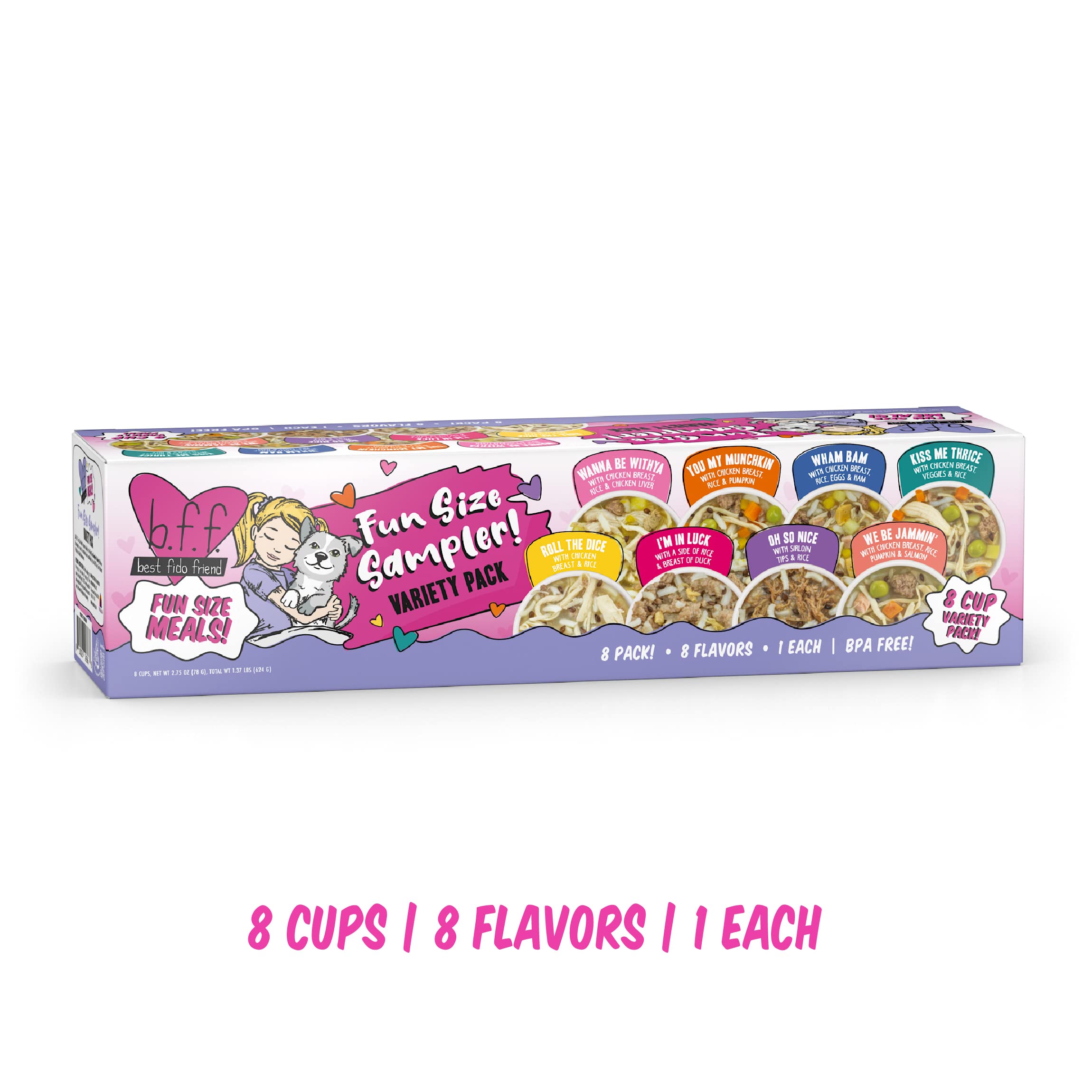 Weruva B.F.F. Fun Size Meals Sampler Pack, 2.75oz Cups, Pack of 8 - Variety for Your Best Friend