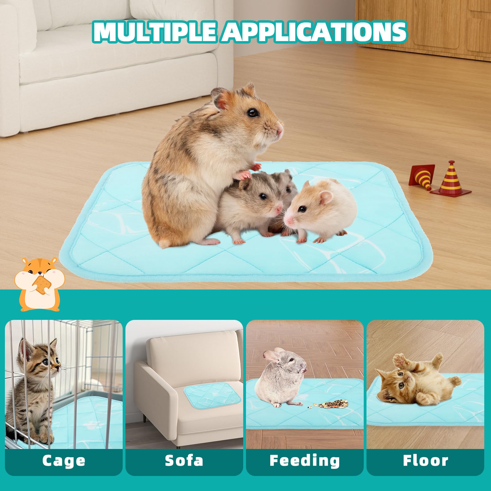 Homimp Summer Cooling Mat for Small Animals, 8PCS Guinea Pig Cage Liner Hamster Pee Pad, Washable Rabbit Cool Pad, Breathable Be