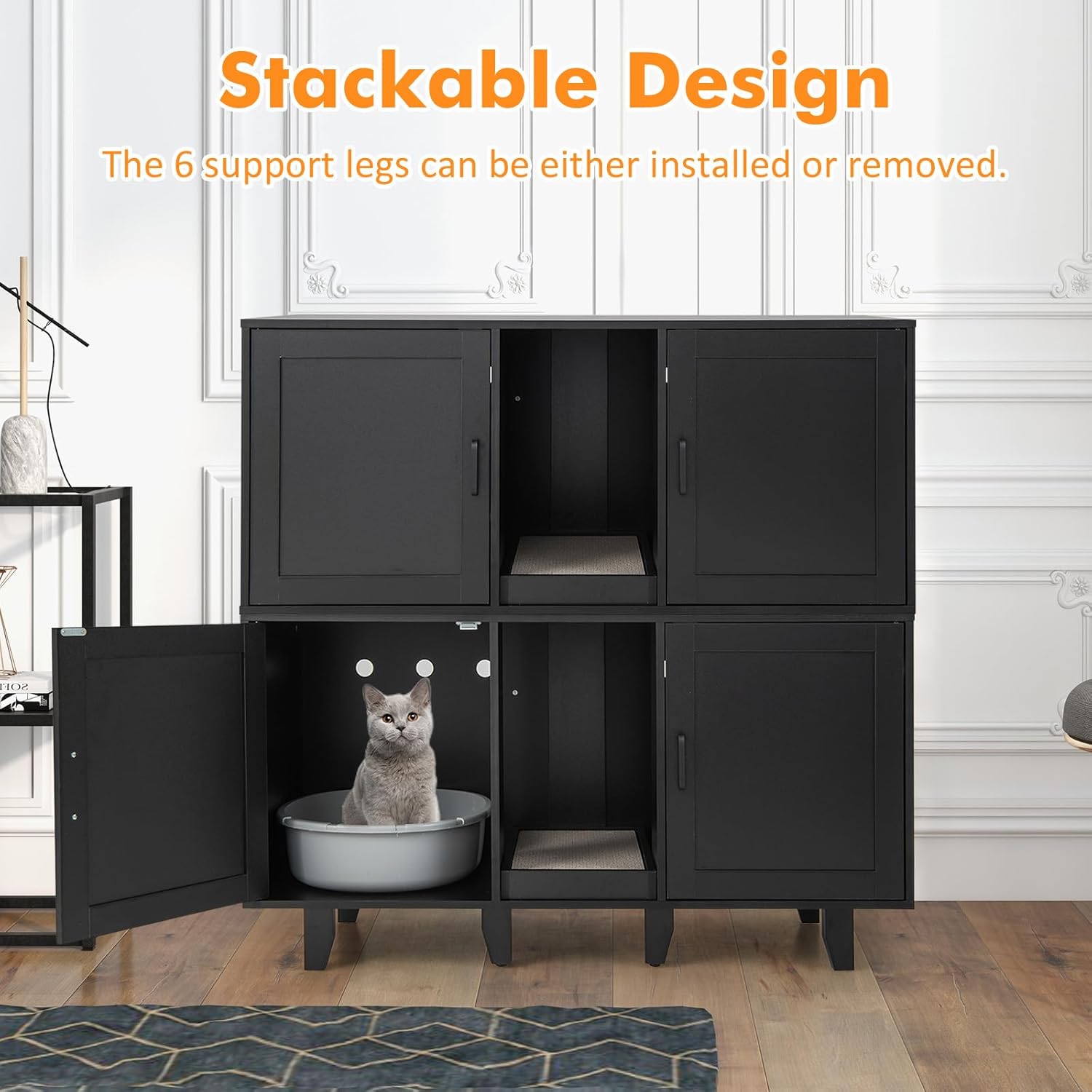 Giantex Cat Litter Box Enclosure - Cat Washroom Hidden Furniture with 2 Storage Cabinets, Removable Cat Scratcher, Air Vents, De