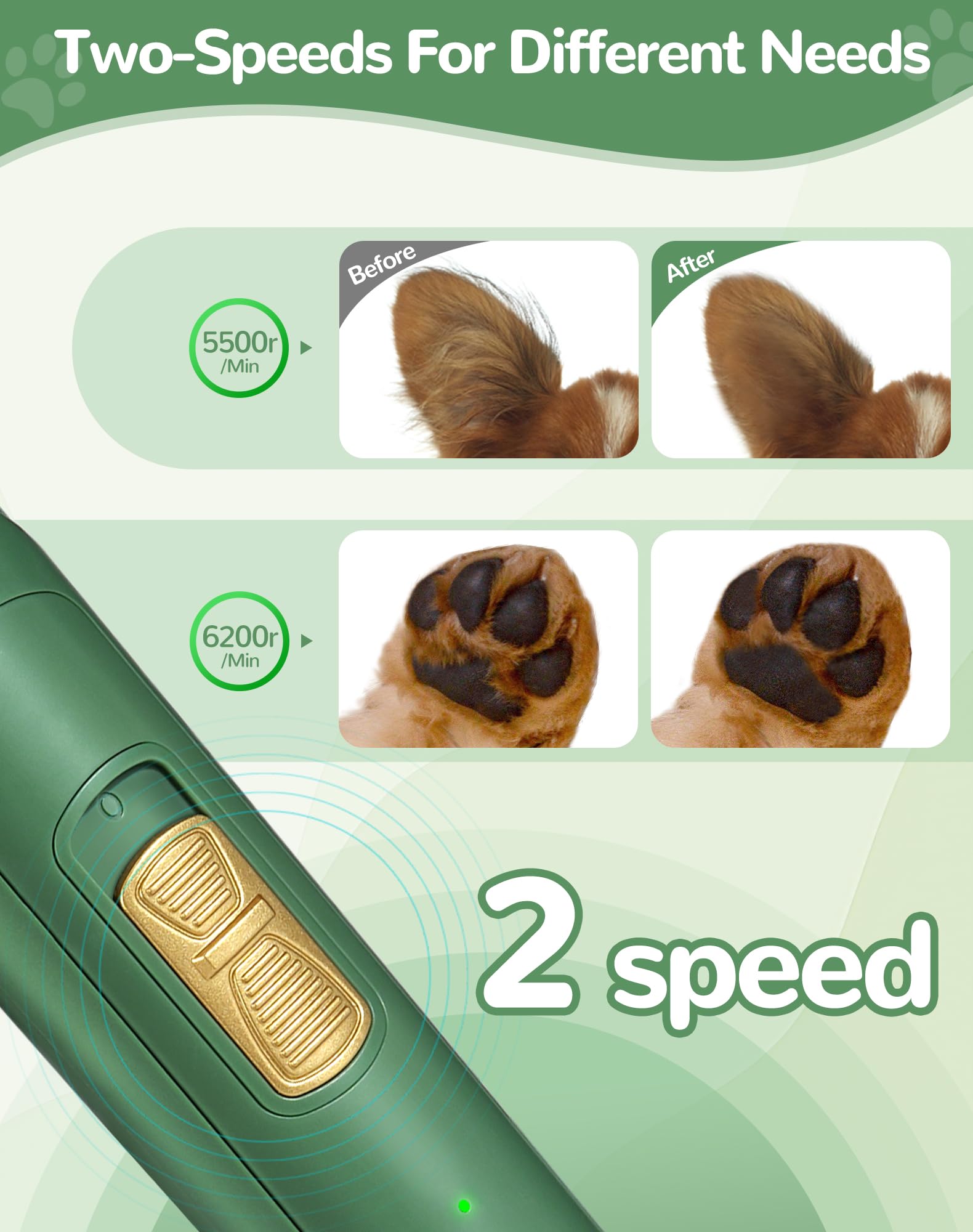 LEYOUFU Dog Paw Trimmer with LED Light, 2 Speed Dog Clippers for Grooming Small Dogs, Rechargeable Low Noise Pet Shaver for Trim