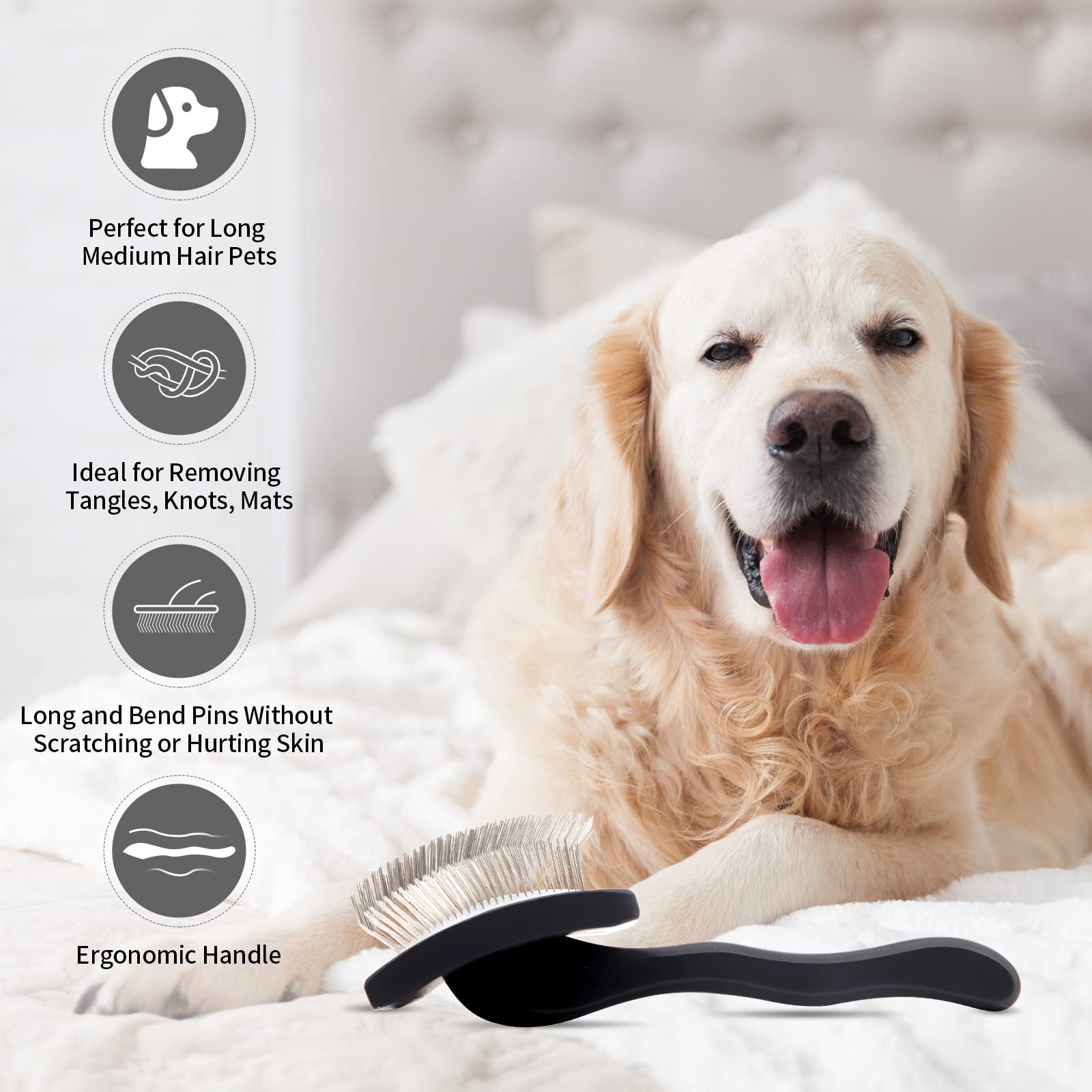 Yopetayu Dog Slicker Brush For Shedding And Grooming Medium Or Long Haired Cats, Extra Long & Soft Pin Slicker Brush For Removes
