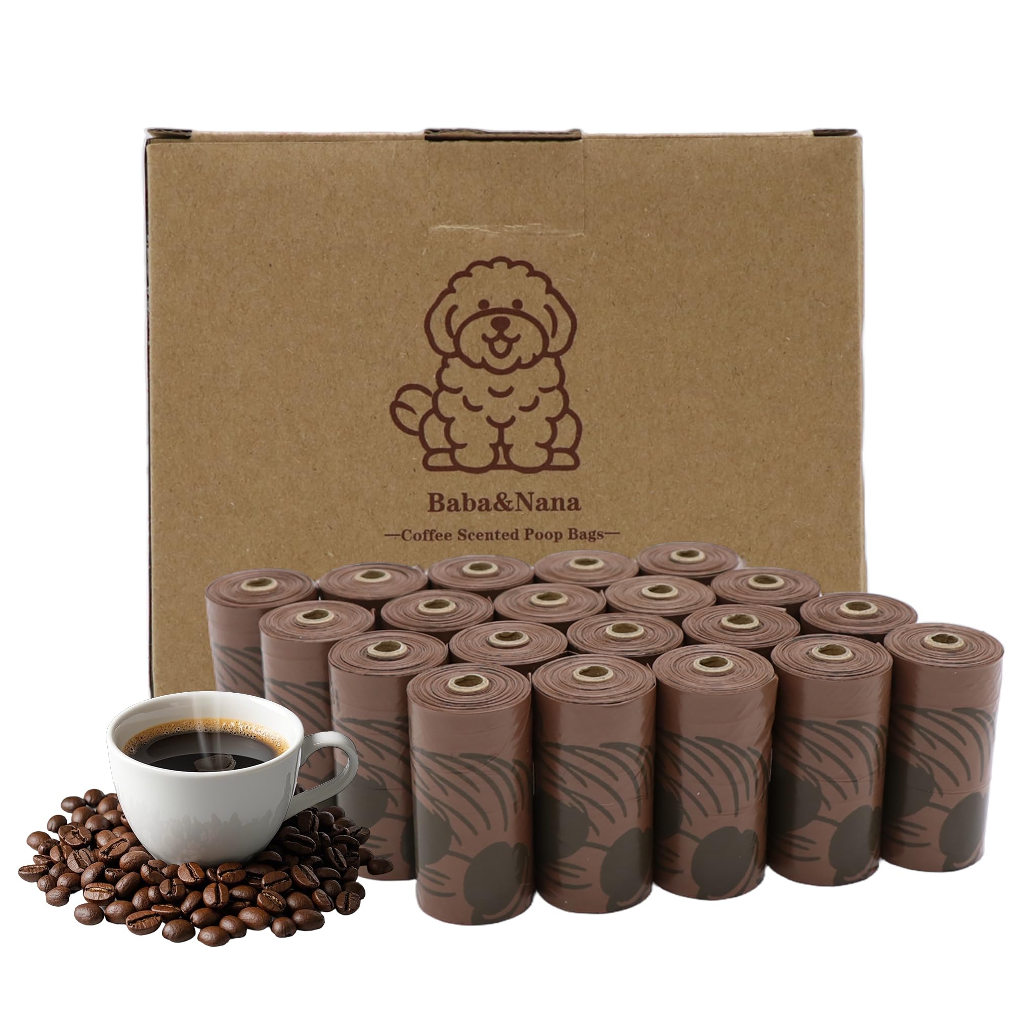 Baba&Nana Dog Poop Bag Rolls, Coffee Scented And Extra Thick Waste Bags, 20 Rolls Of 100% Leak Proof Doggie Poop Bags For Scoope