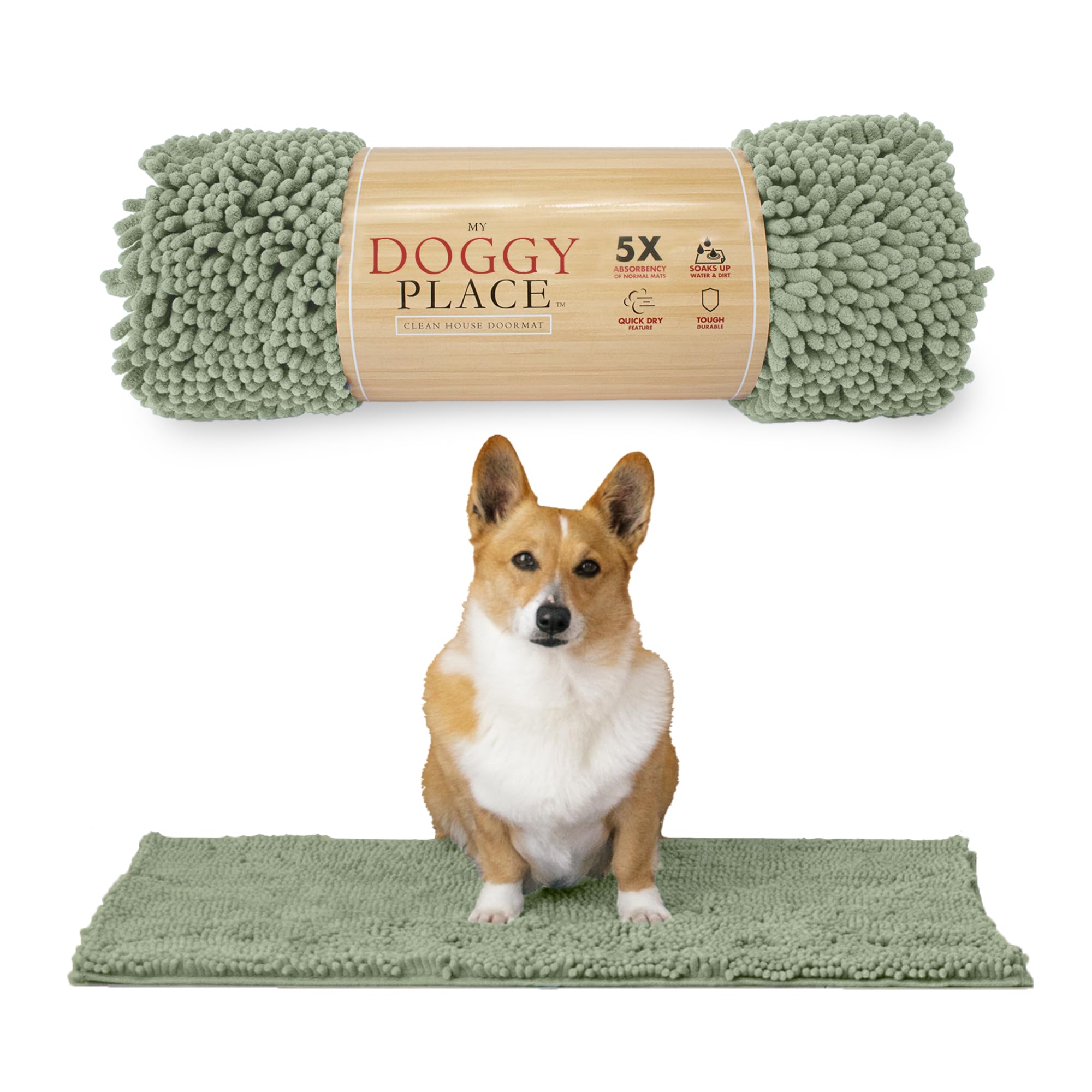 My Doggy Place Microfiber Dog Mat for Muddy Paws, 31 x 20 Sage - Absorbent and Quick-Drying Dog Paw Cleaning Mat, Washer and Dry