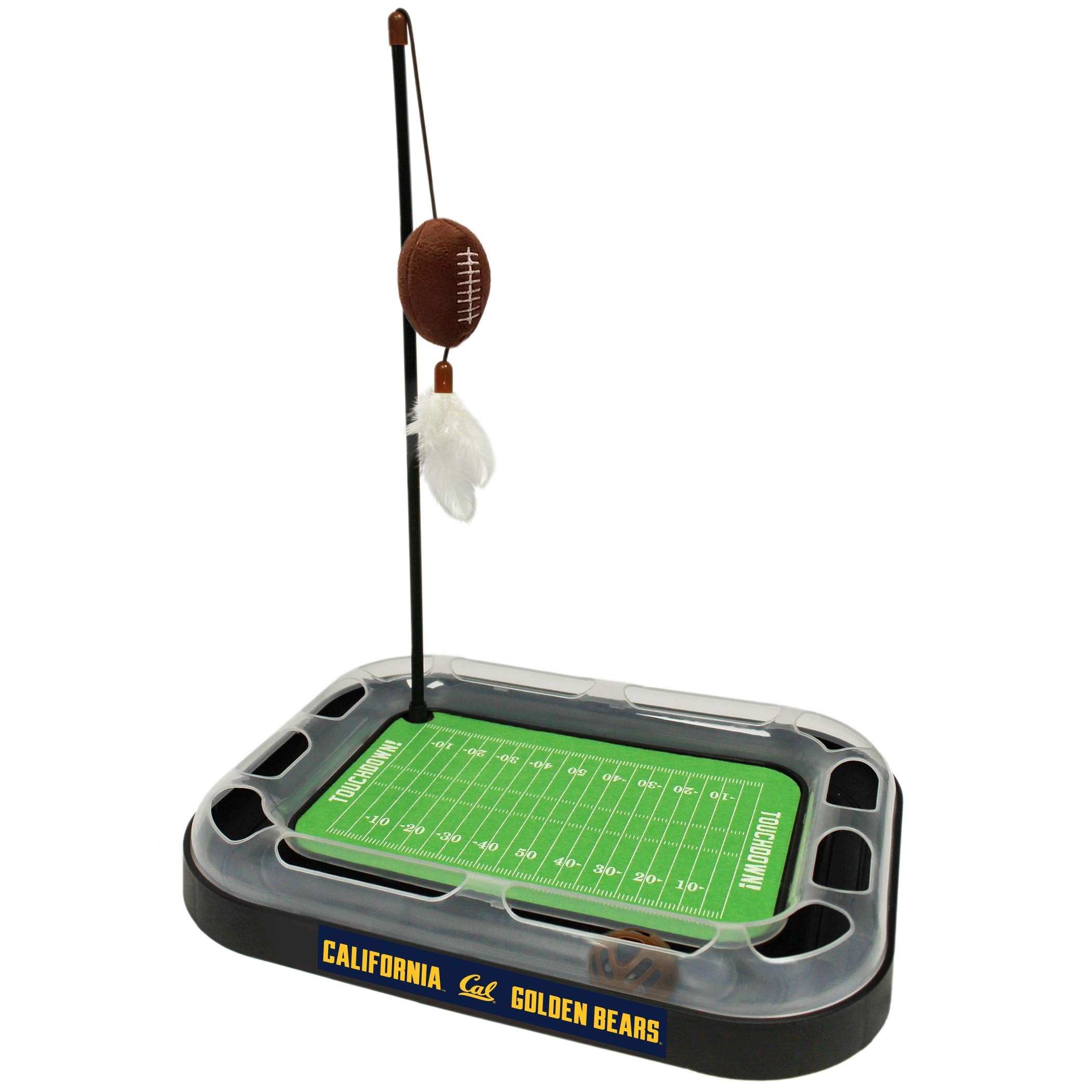 Golden Bears Football Field Cat Scratcher - 5-In-1 Interactive Cat Toy With Wand, Catnip Filled Plush Football & Feathers