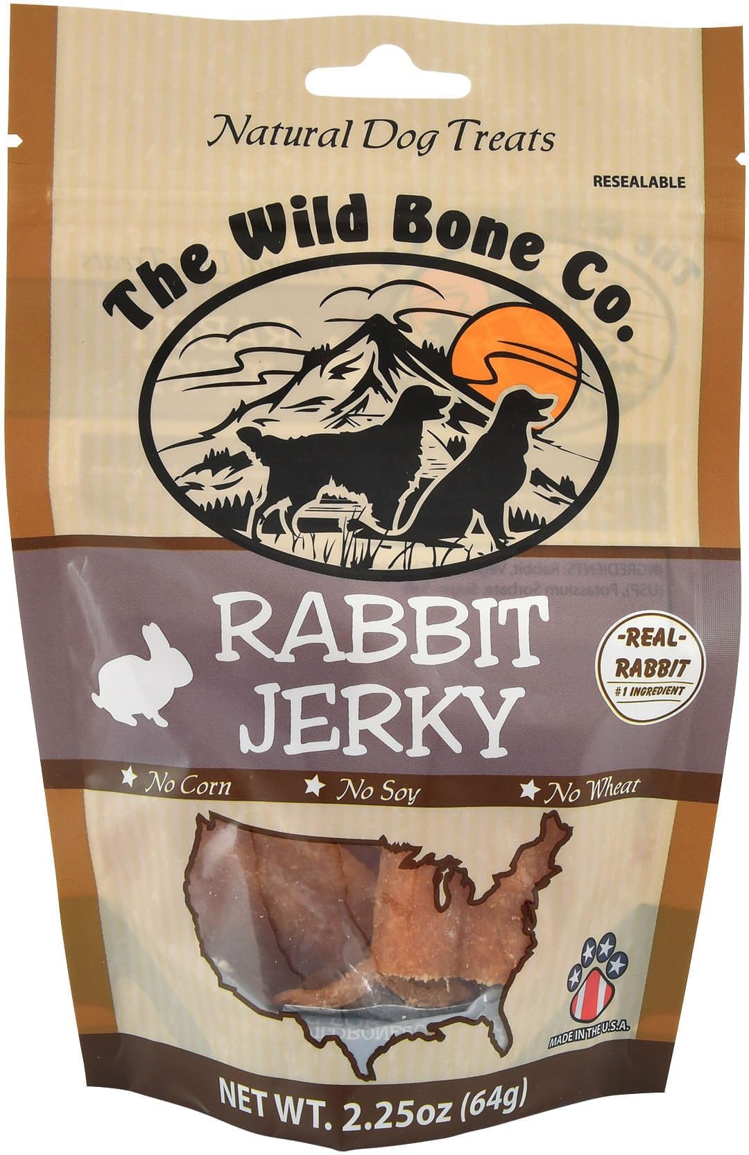 Wild Bone Company Rabbit Jerky Natural Dog Treats, 2.25 Ounces, Made in The USA