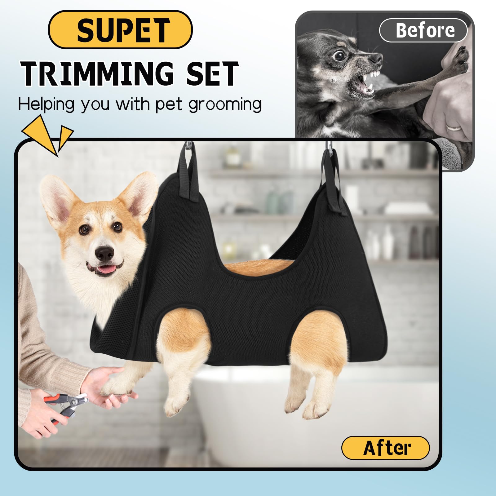 Supet Dog Grooming Hammock Harness For Cats & Dogs, Relaxation Dog Sling For Nail Trimming, Restraint Hanging Harness For Clippi