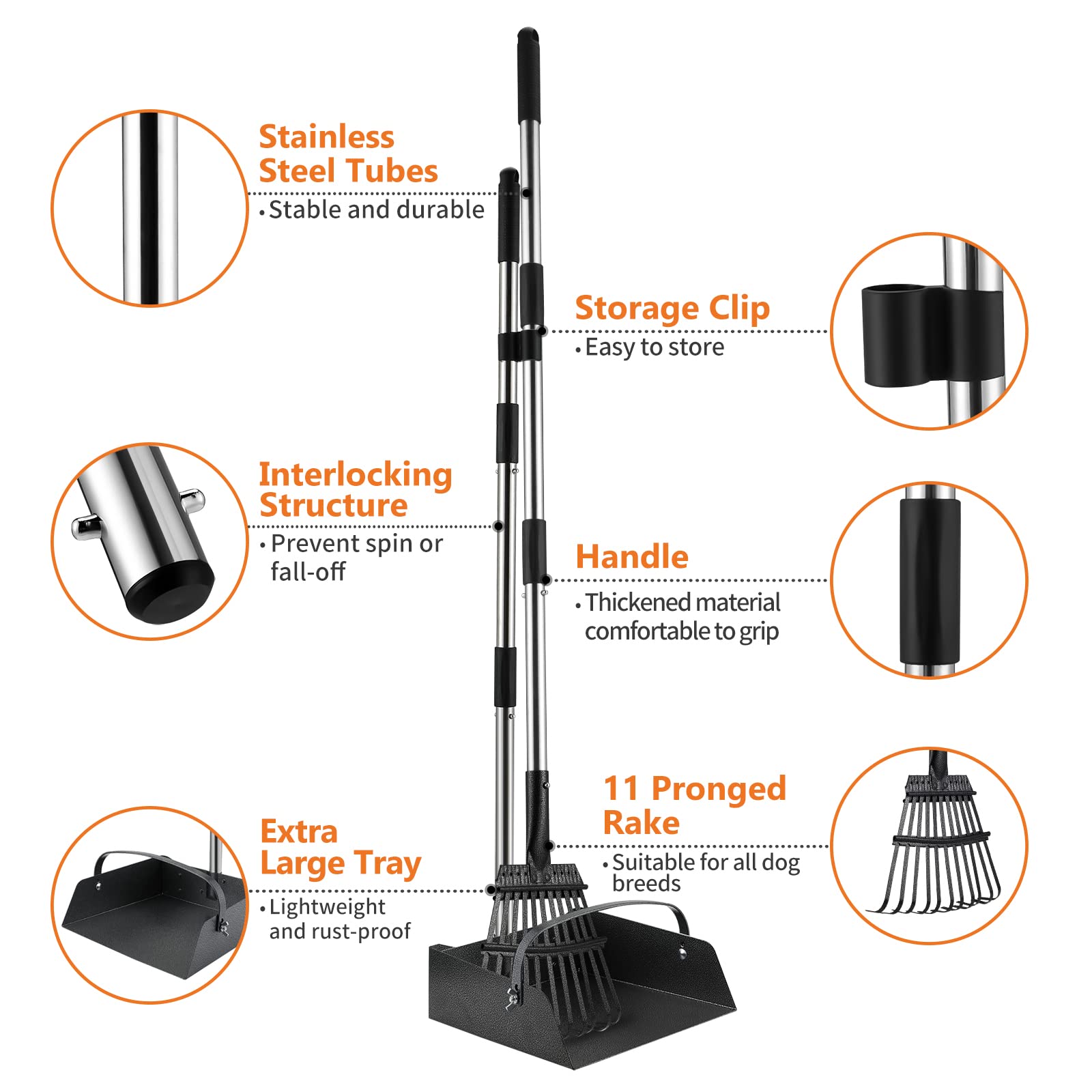 Toozey Dog Pooper Scooper With Bags, Poop Scoop For Large, Medium, Small Dogs With Arch For Bagging, Poop Tray And Rake Set Long