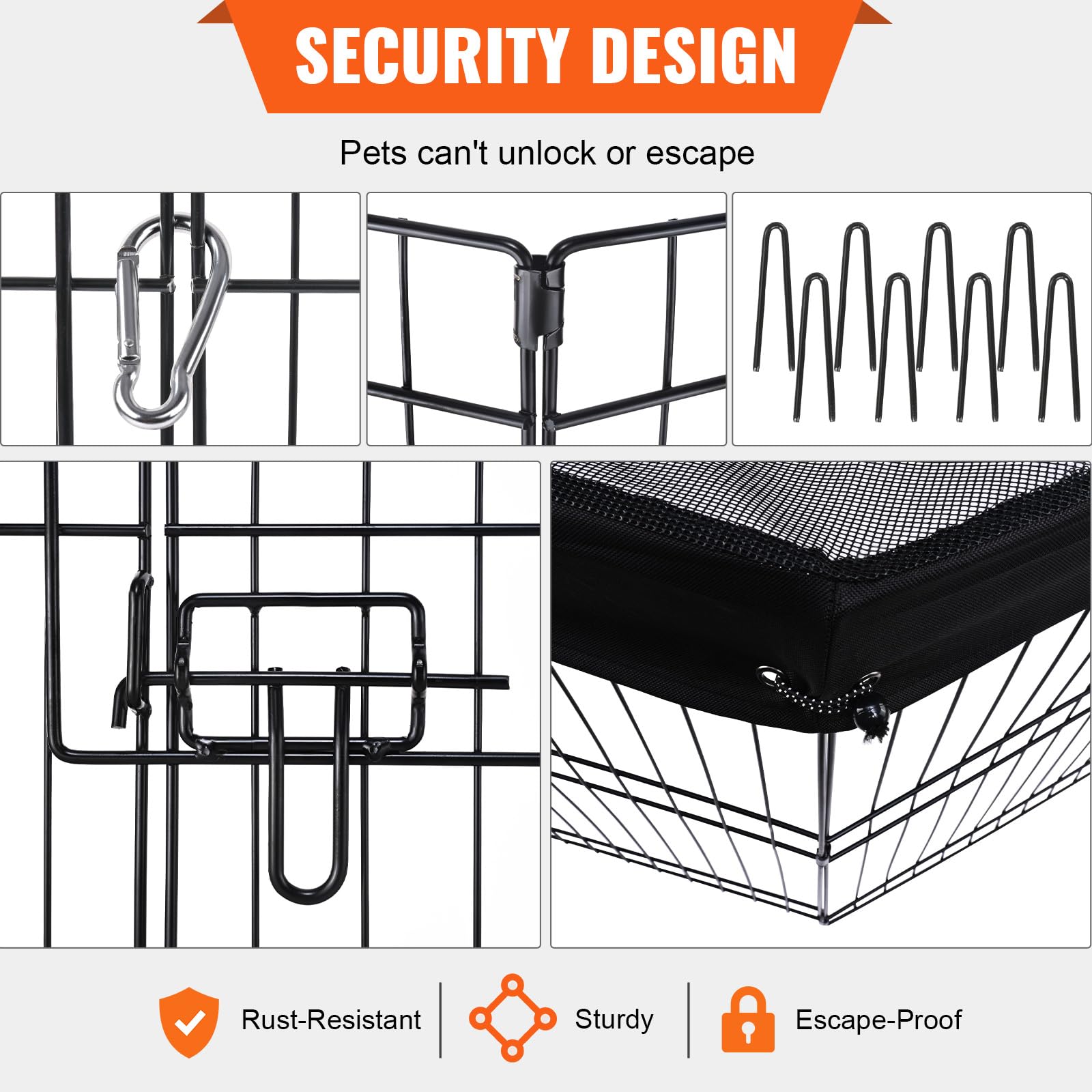 VEVOR Dog Playpen, 8 Panels Foldable Metal Dog Exercise Pen with Top Cover, 24 H Pet Fence Puppy Crate Kennel with Ground Stakes