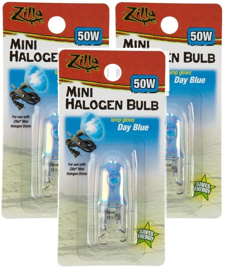 Zilla Mini Halogen Lamp Reptile Bulb, 50-Watt, Day Blue (3 Pack)