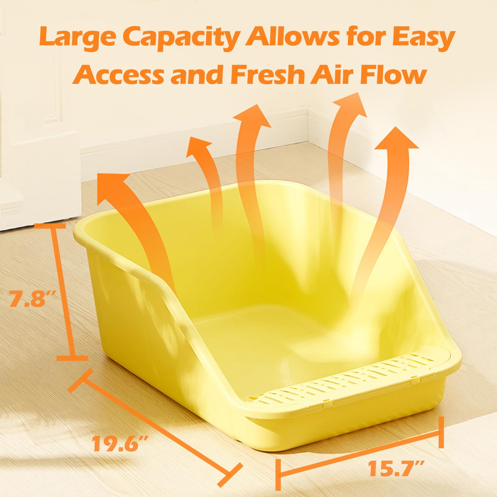 SpaceTime Large Cat Litter Box with High Sides,Cat Boxes for Indoor Cats,Cat Litter Pan for Kitty,Litter Box with Low Entry,Easy