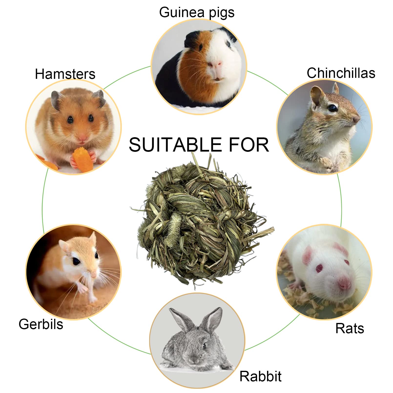 Tfwadmx Rabbit Timothy Grass Ball, Small Animal Activity Play Balls Chew Toys Teeth Grinding For Bunny Guinea Pig Hamster Rat Gerbil Chinchilla