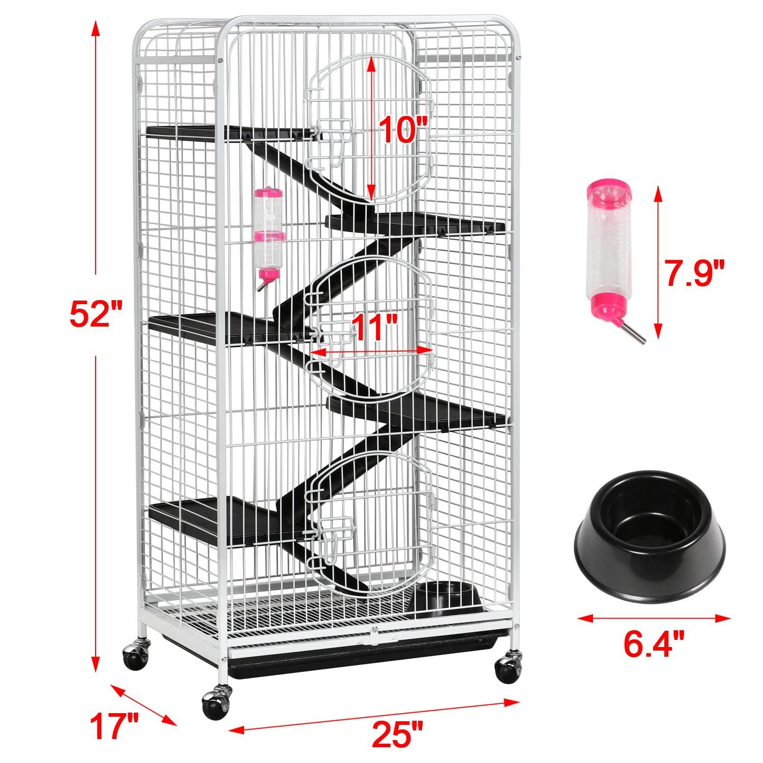 Yaheetech 52-inch Rat Cage Multi Level Rolling Pet Cage for Ferret/Chinchilla/Squirrels/Bunny with Water Bottle, White