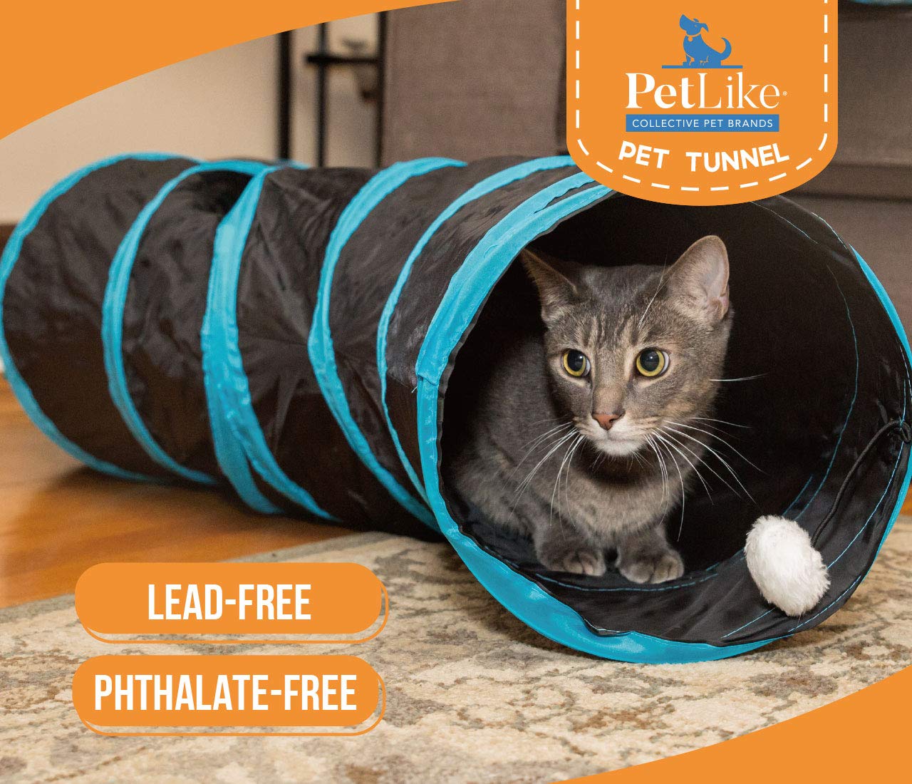 PetLike S Way Cat Tunnel Collapsible Pop-up Pet Tube Hideaway Play Toy with Ball (S-Way, Black)