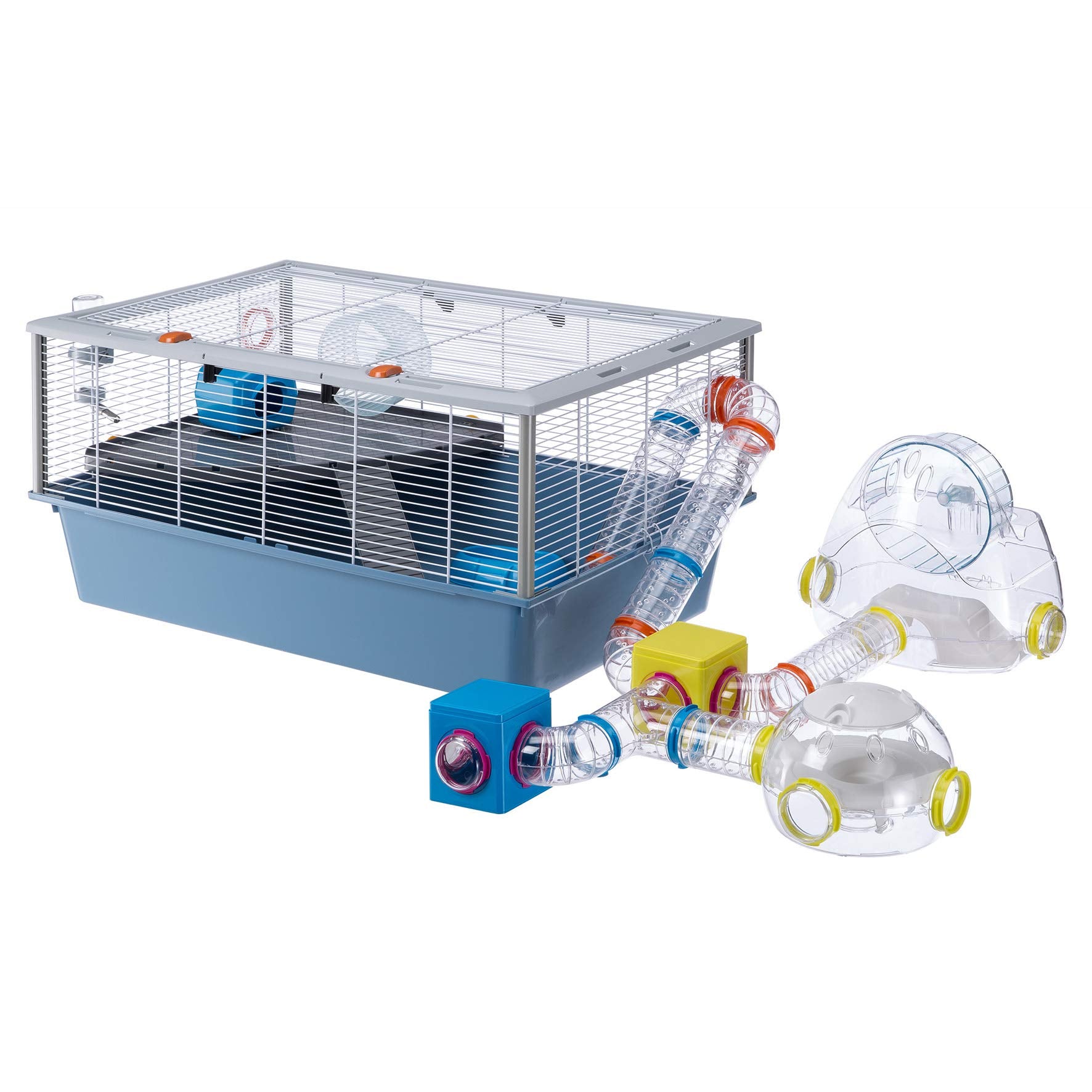 Ferplast Modular Hamster Gym Add-On Unit, Includes Exercise Wheel & 3 Connecting Ports, 12.7L X 9.06W X 10.4H Inches, Clear
