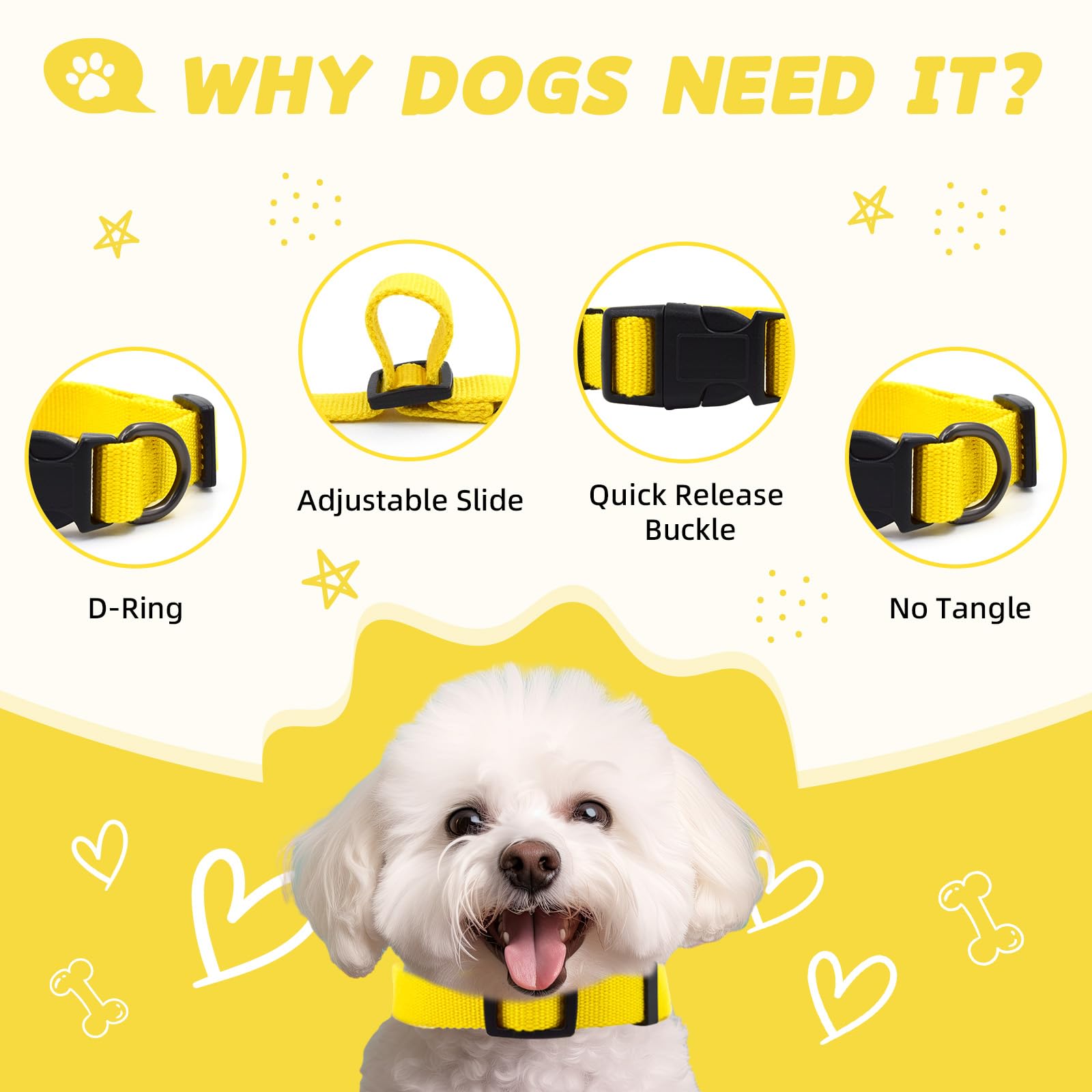 Yellow Dog Collar And Leash Set For Medium Size Dog, Breathable, Anti-Odor & Soft, Comfortable For Sensitive Skin Puppies, 90% B