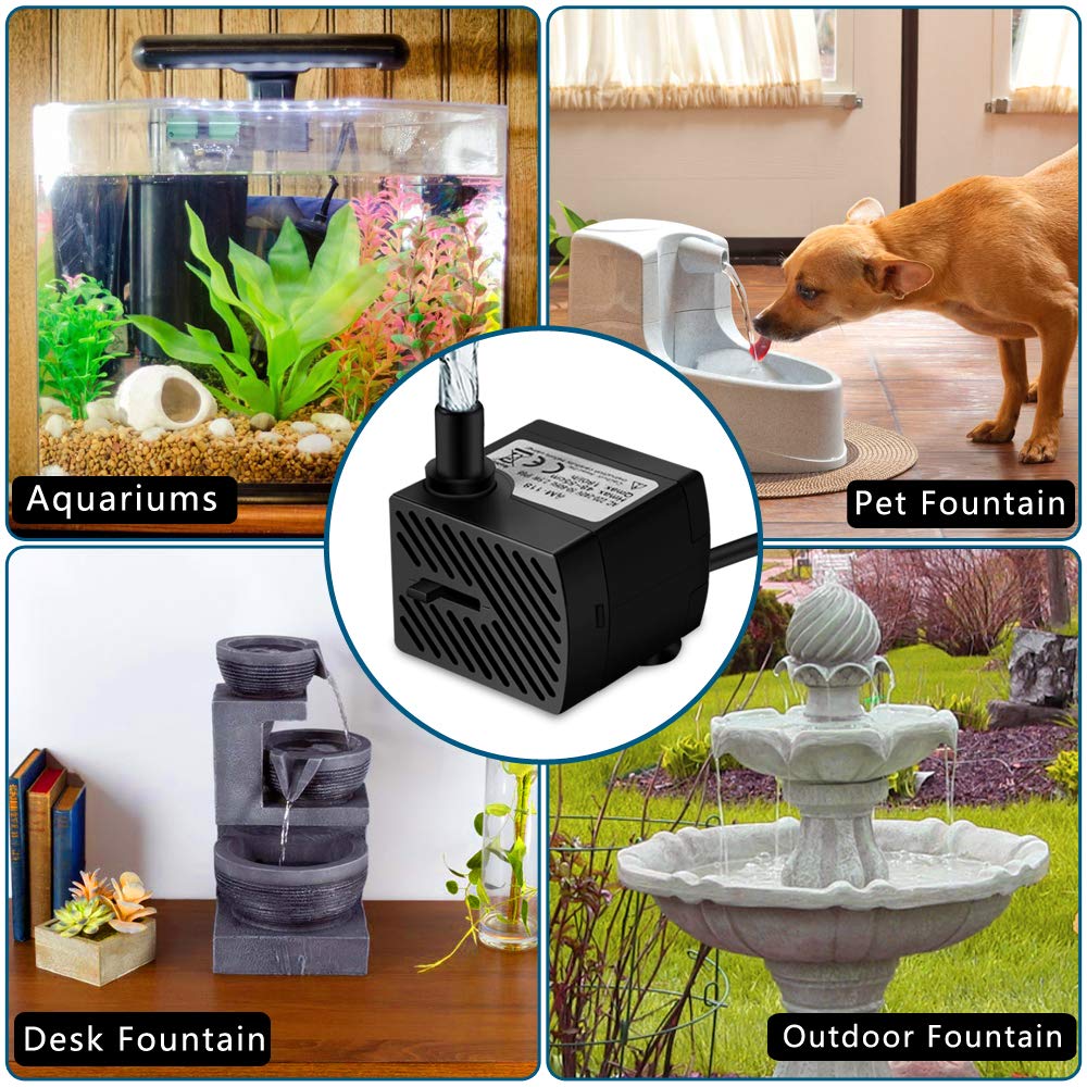 DOMICA Mini Submersible Water Pump 3W 50GPH for Aquariums, Fountains, Black
