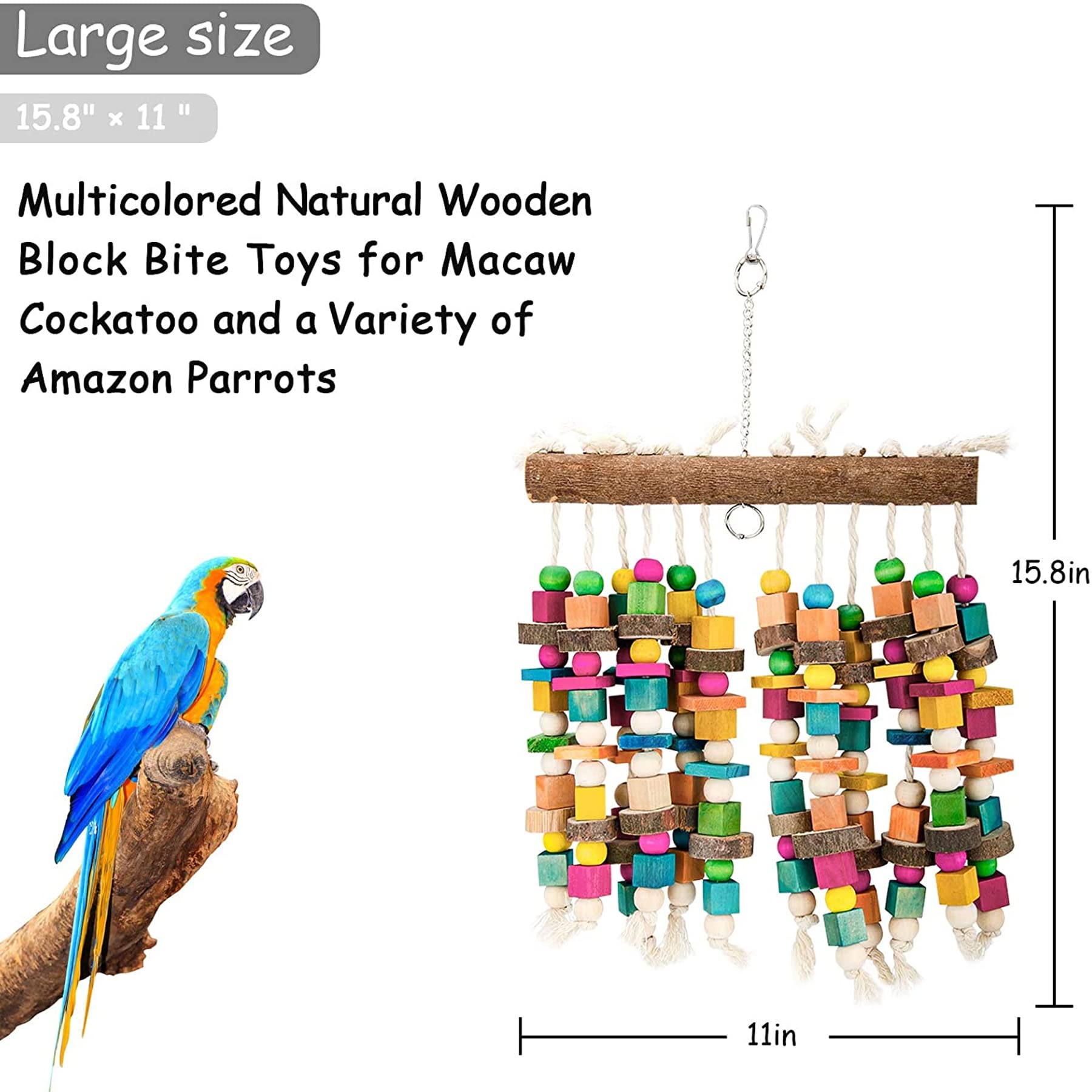 Parrot Chewing Toy Bird Bite Toy With Colorful Wood Beads, Multicolored Natural Wooden Block Cage Toys For Macaw Cockatoo Parake