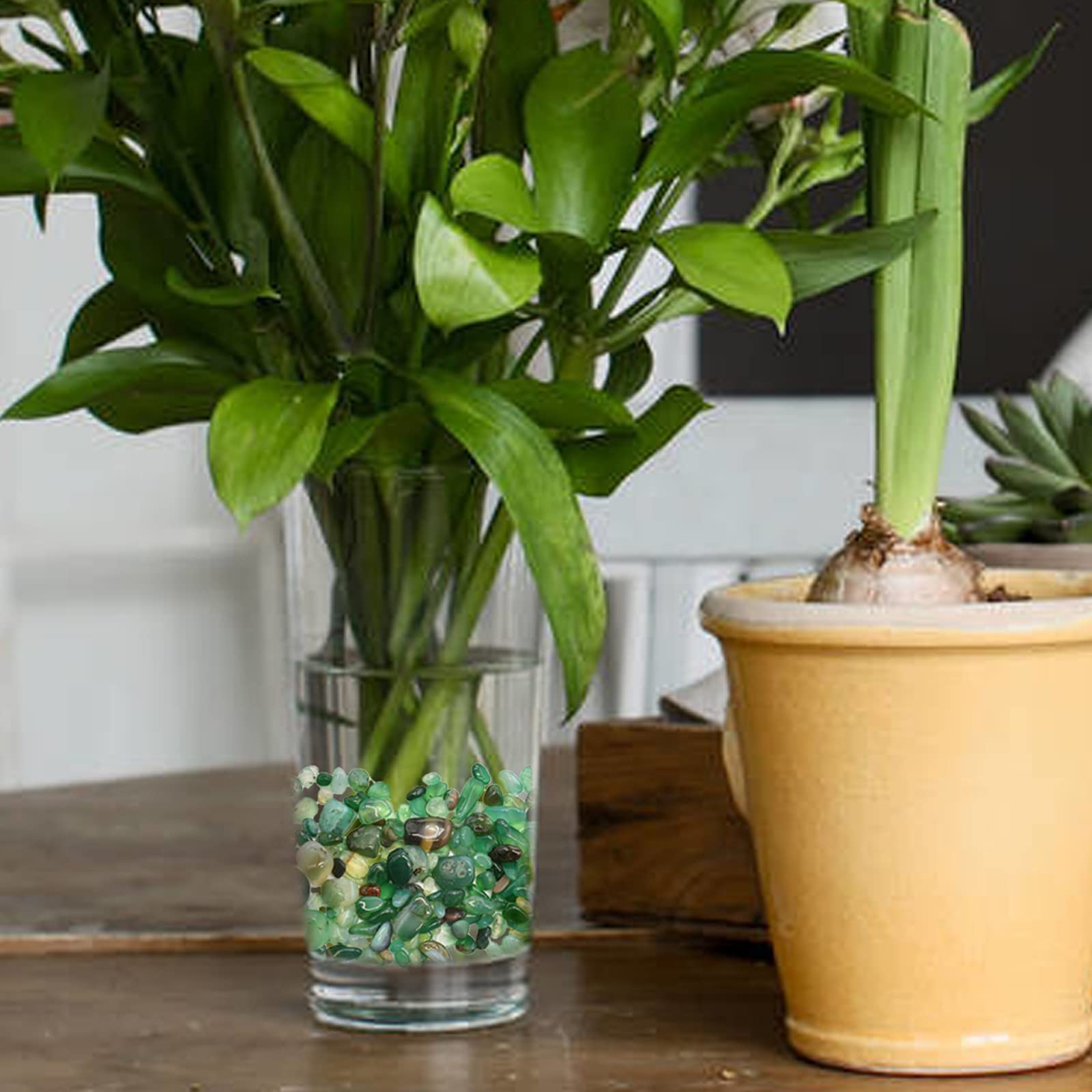 Halatool 2.2Lb Green Pebbles 0.35'- 0.6' Natural Aquarium Gravel Decorative Polished Stone Suitable For Plants Home Decoration Diy Handmade Fish Tanks Vase Filler