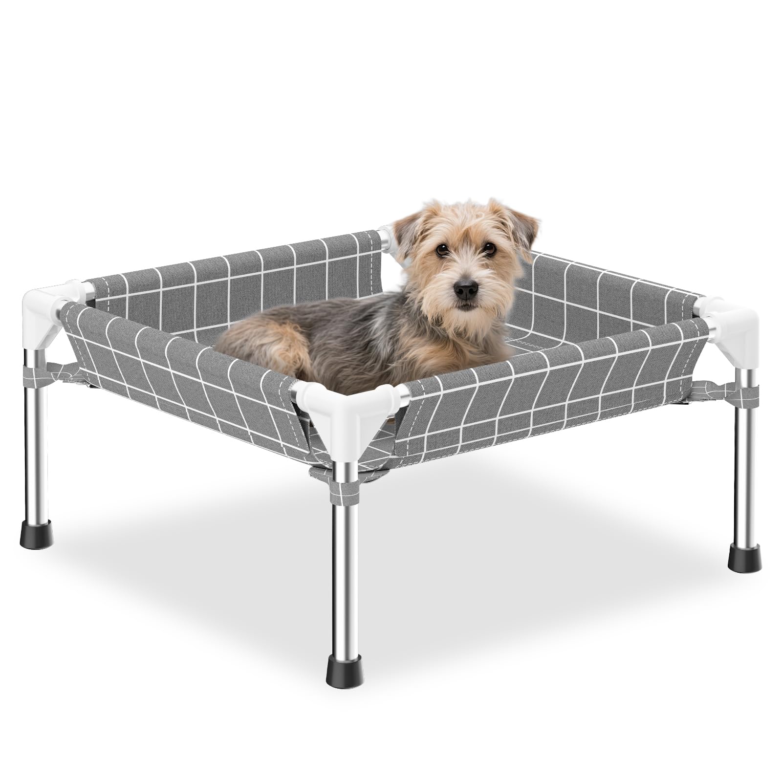 4-Sided Enclosed Elevated Dog Bed - Scratch-Resistant Stainless Steel Frame, Safety Fences to Prevent Falling, Ideal for Puppies