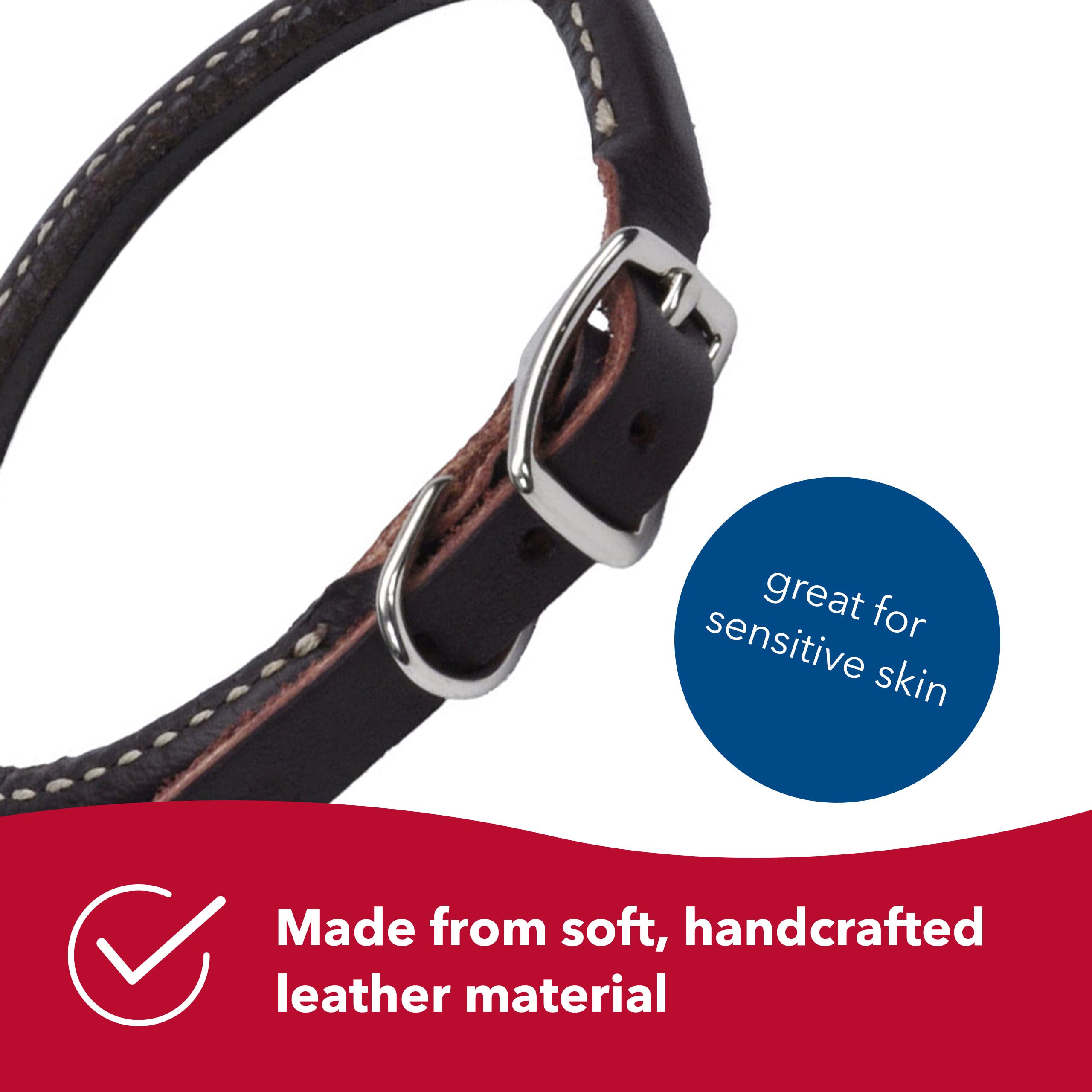 Coastal Pet Circle T Latigo Leather Round Dog Collar - Handcrafted Leather Pet Collar For Dogs - Comfortable For Dogs With Long Hair Or Sensitive Skin - 3/8' X 20'