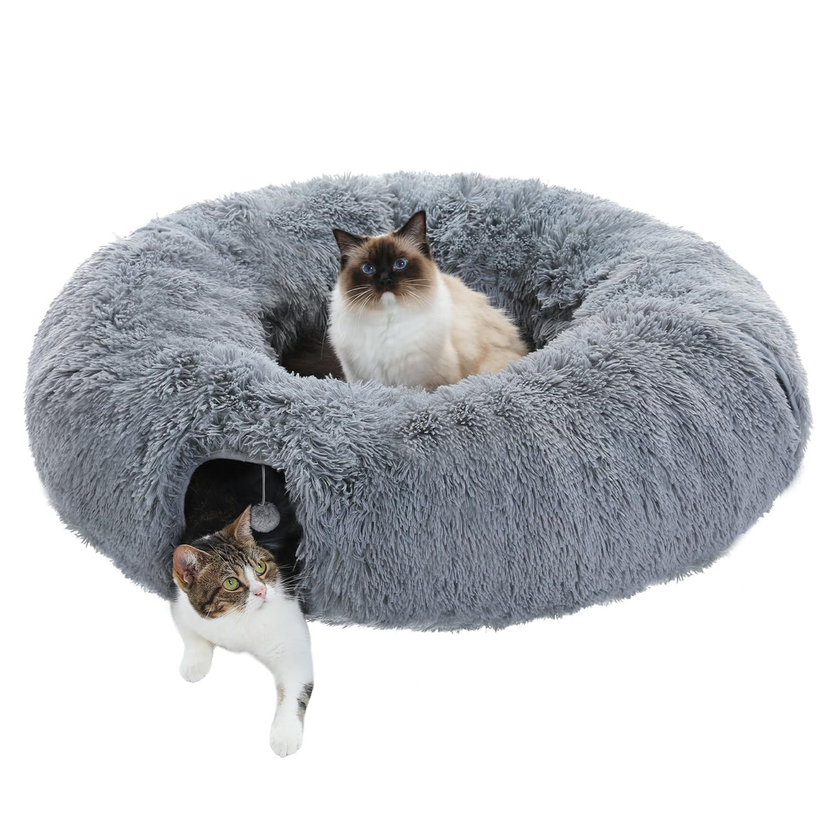 Pawz Road Large Cat Tunnel, Cat Tunnel Bed With Central Soft Mat And Dangling Balls, Collapsible Fluffy Plush Cat Tube (9.8 Inch