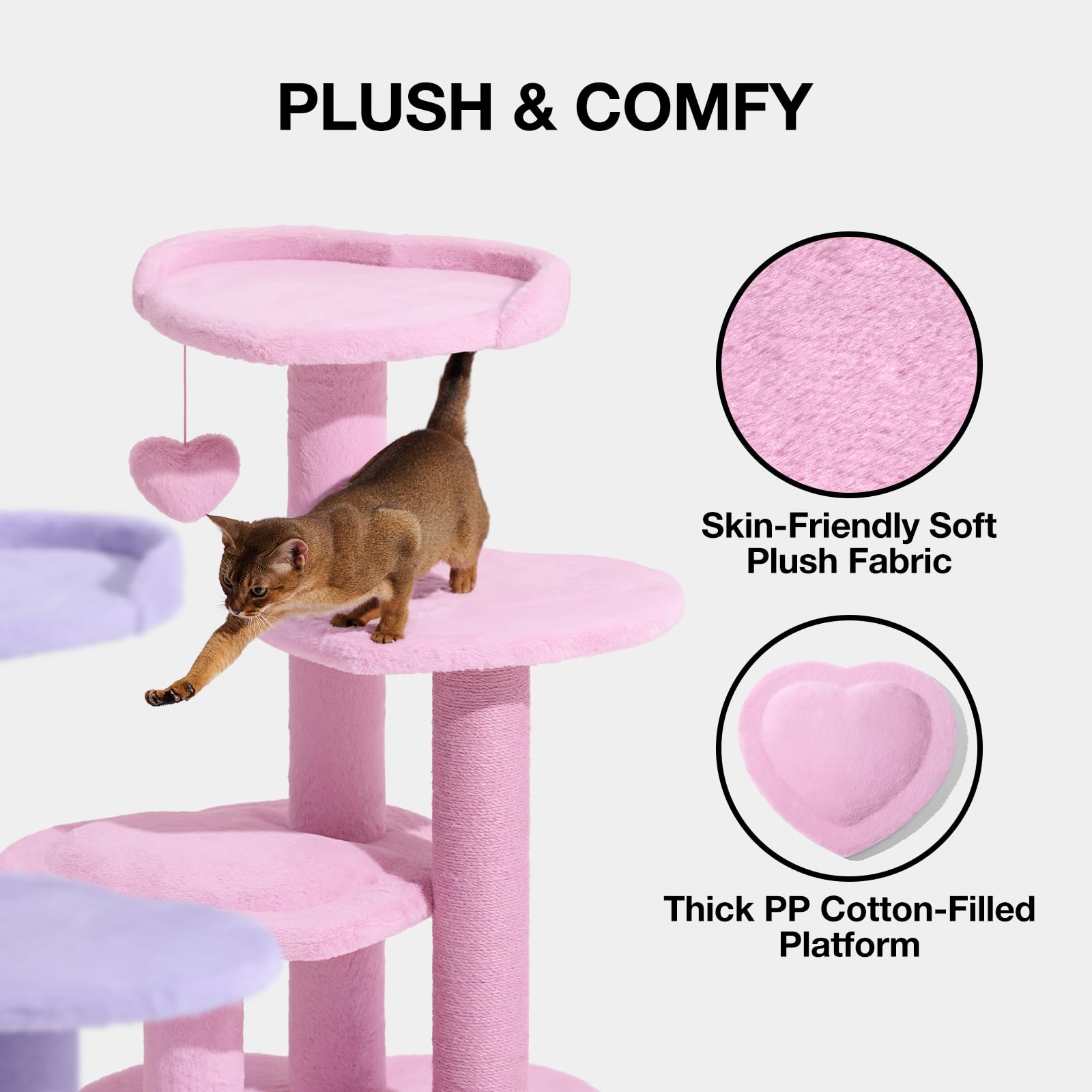 Vetreska 40 Inches Cat Tree For Indoor Cats, Multi Level Cat Tower With Cat Scratching Post, Cute Cat Climbing Tree With Danglin