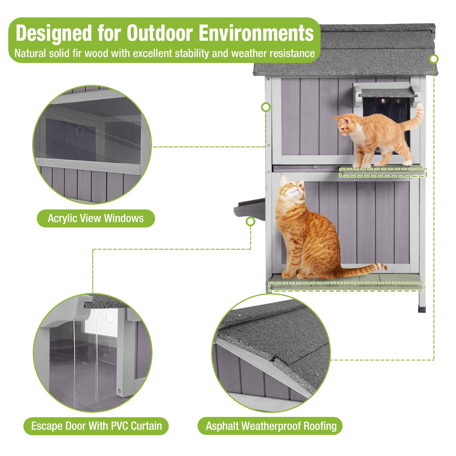 Gutinneen Insulated Outdoor Cat House For Winter Feral Cat Shelter Weatherproof 2-Story