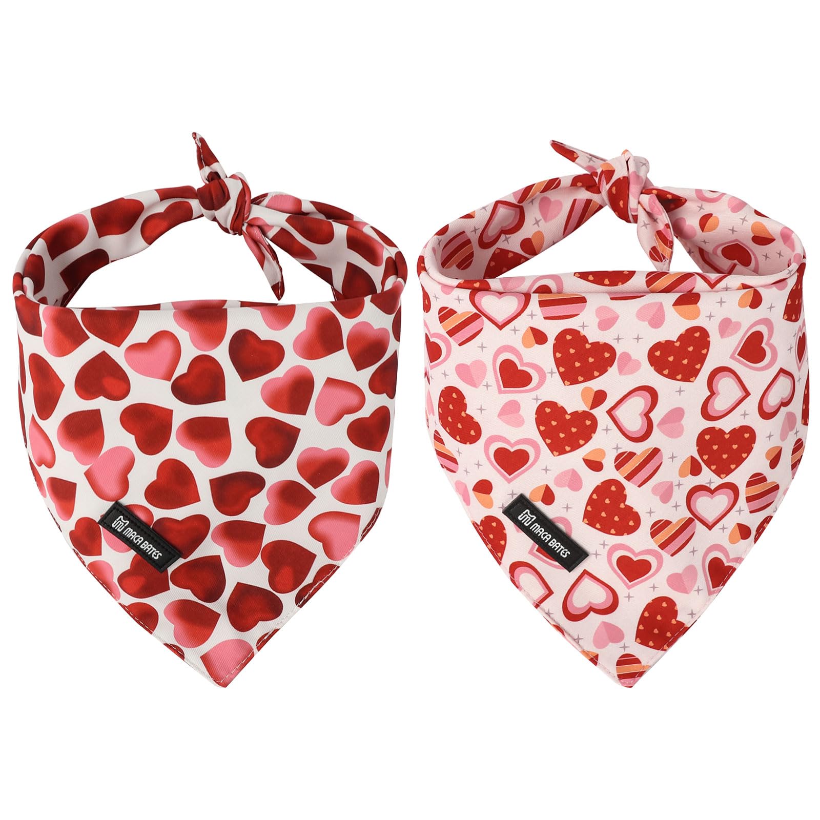 Maca Bates 2 Pack Red Love Heart Valentine'S Day Dog Bandana Bulk Valentines Gift Dogs Scarf Soft Puppy Bandanas Pet Kershief Fo