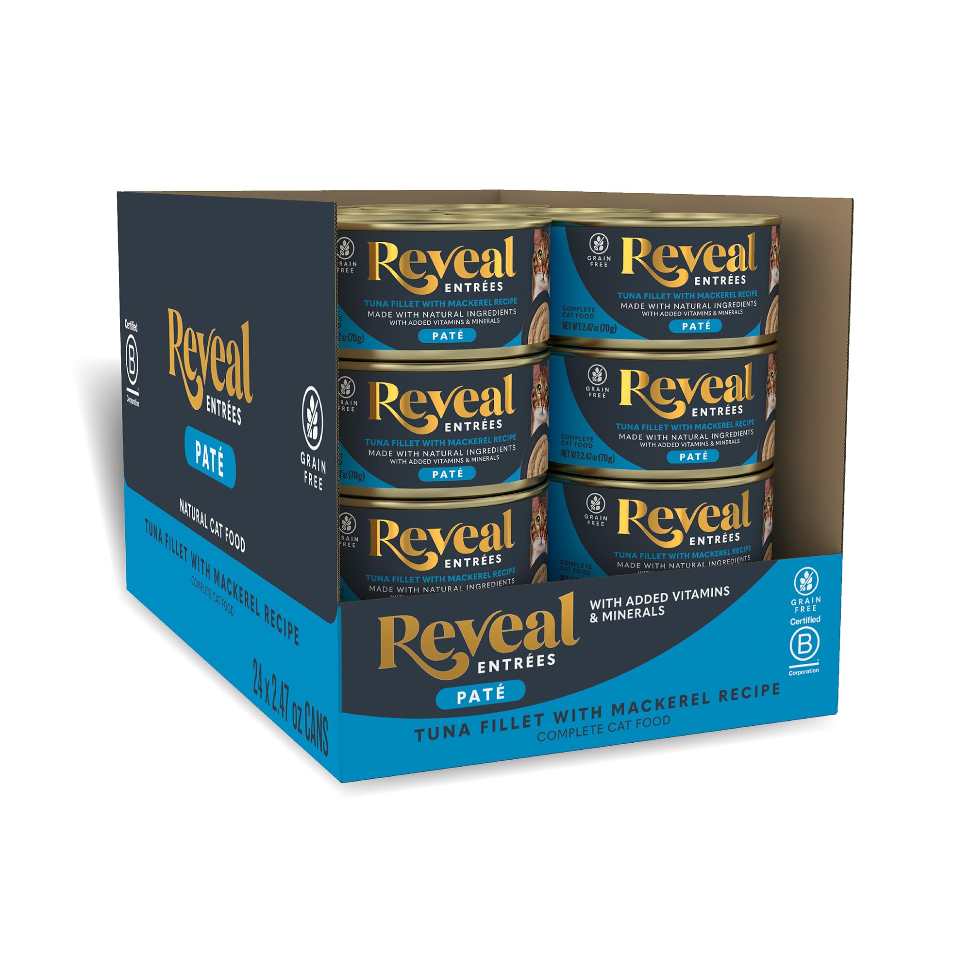 Reveal Entr  es Natural Wet Cat Food Pat  , Grain-Free with Added Vitamins & Minerals, Carrageenan-Free and High Protein, Tuna F