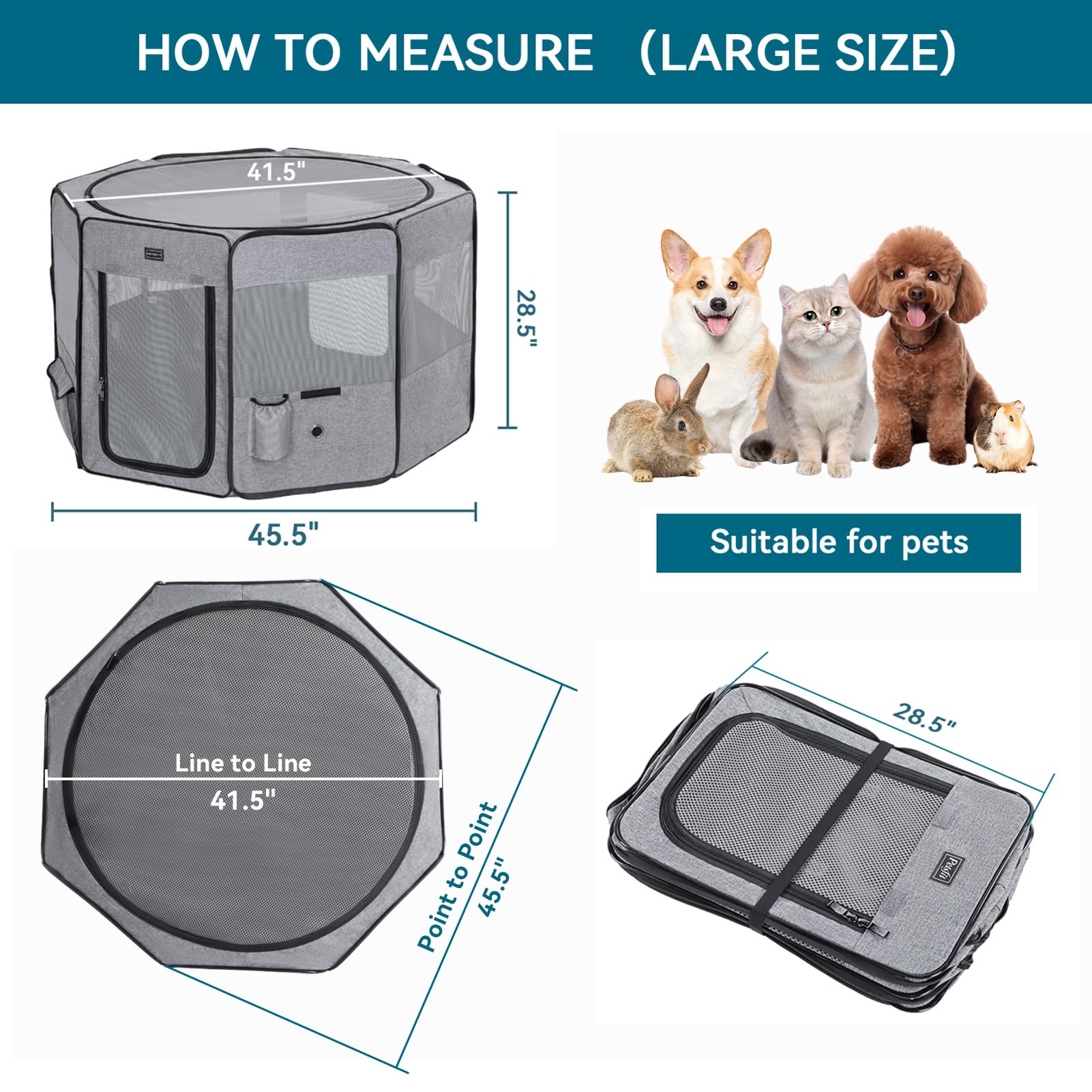 Petsfit Portable Dog Playpen For For Large Dogs/Cat/Rabbit/Chick, With Water Bottle Holder And Carrying Case, For Travel/Indoor/