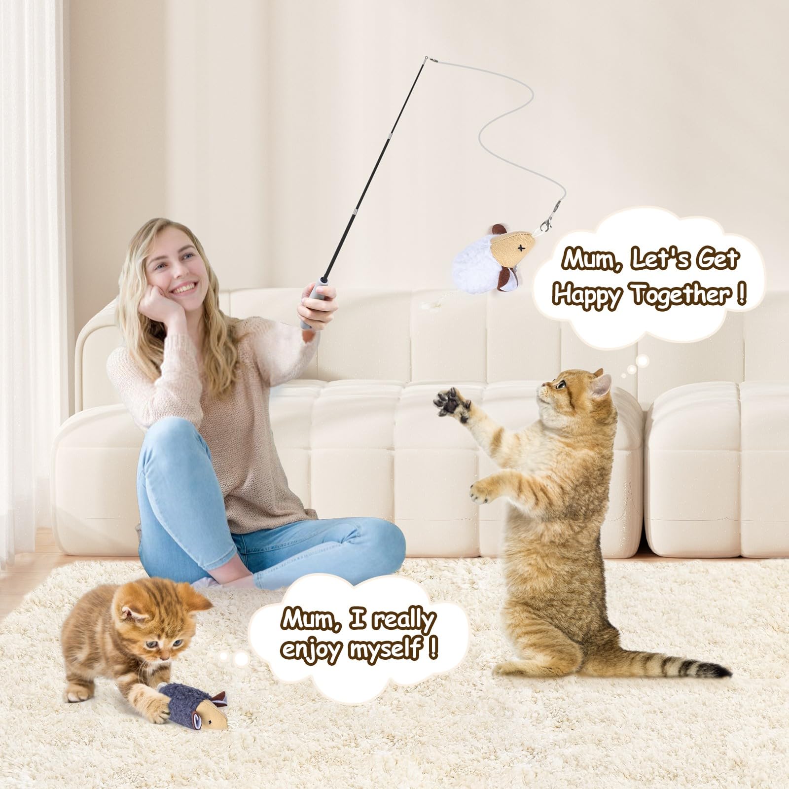 Orsda Cat Toys, Cat Mouse Toy For Indoor Cats, Replacement Cat Teaser Toys, Interative Cat Toy For Cats With Bell, Cat Feather T