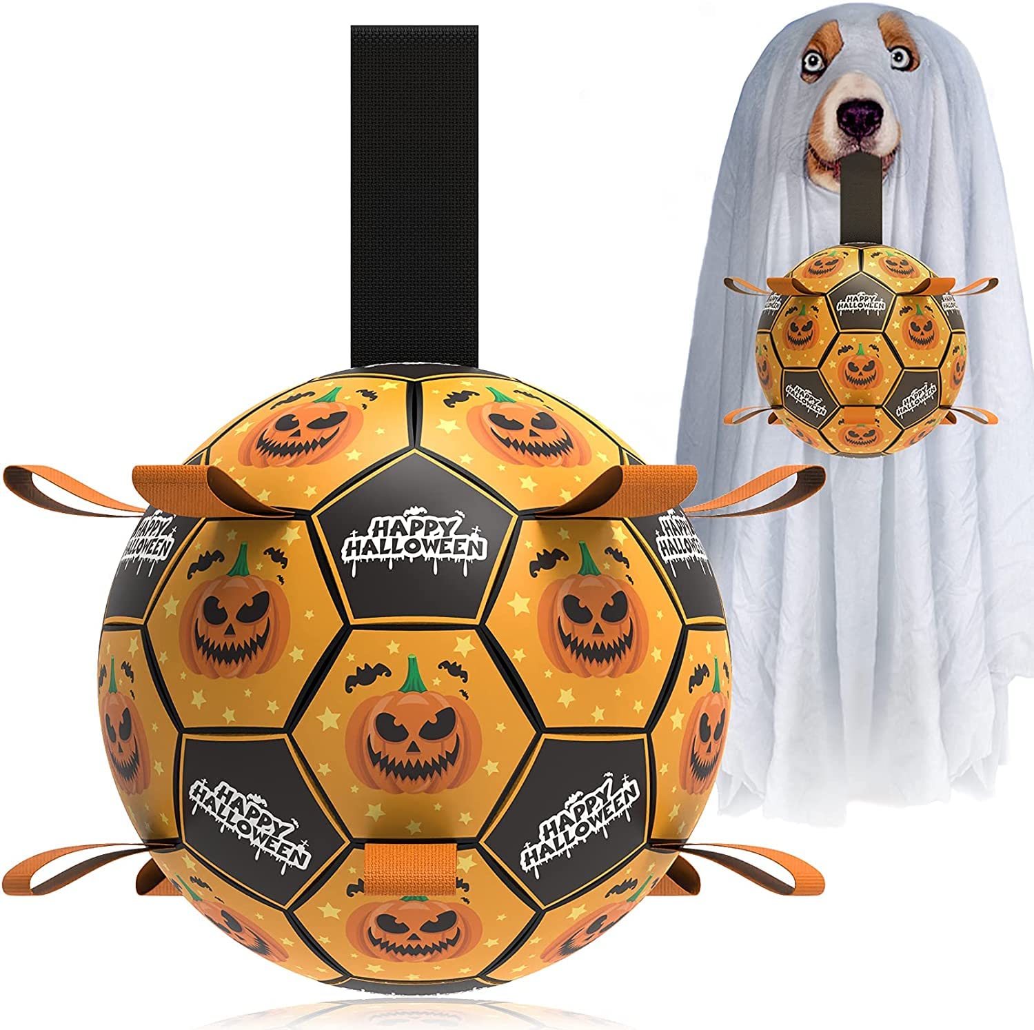 QDAN Halloween Dog Toys, Soccer Balls, Interactive Pet Toys, Puppy Dogs Birthday Gifts, Durable Dog Balls for Small Medium Dogs(