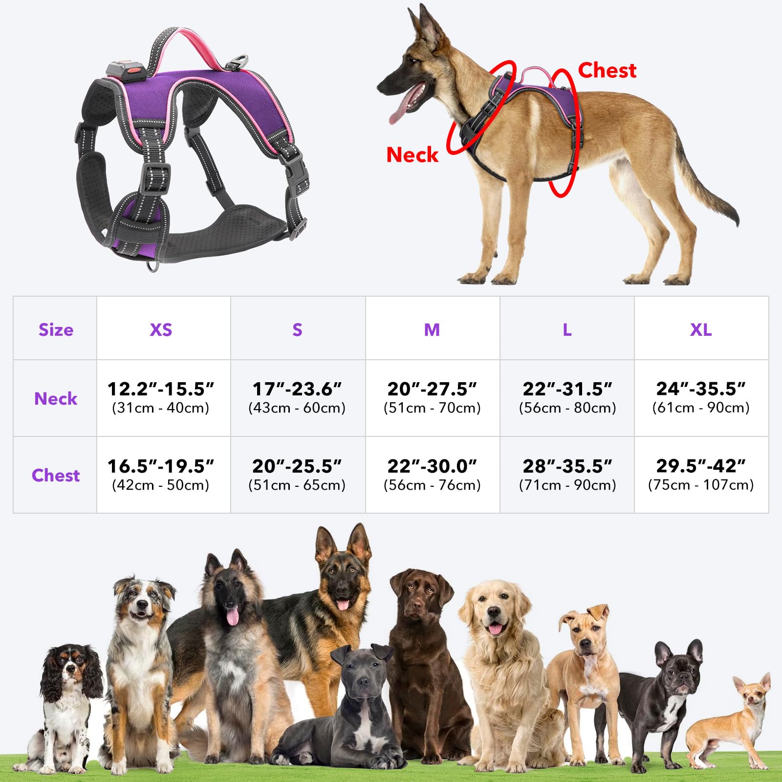 Light Up Dog Harness No Pull Led Dog Harness With Handle Vizbrite Rechargeable Lighted Dog Vest Harness For Small/Medium/Large/X-Large Size Dogs No Pull, 4 Point Adjustable Dog Harness