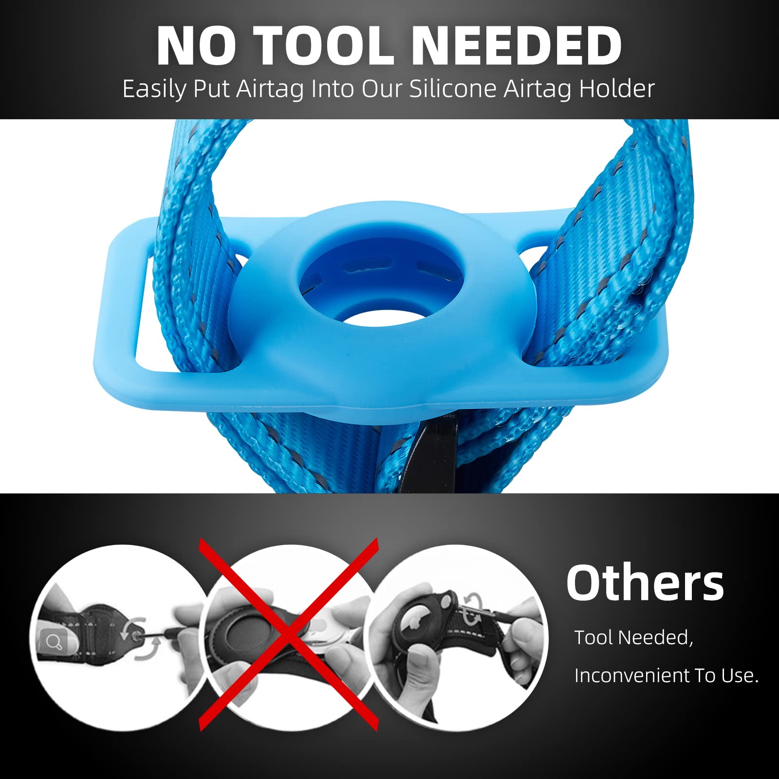 Konity Airtag Cat Collar, Compatible With Apple 2021, Nylon Pet Kitten Puppy Collar With Silicone Holder For Small Dogs, Blue,Xs: 8''-12'' Neck