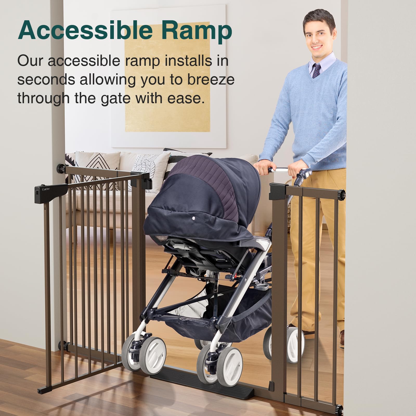 Cumbor 29.7-54.2' Wide Baby Gate For Stairs, Mom'S Choice Awards Winner-Self Closing Dog Gate Indoor For Doorways, No Drilling Pressure Mounted Pet Gates For Kids, Easy Walk Through Safety Gate, Brown