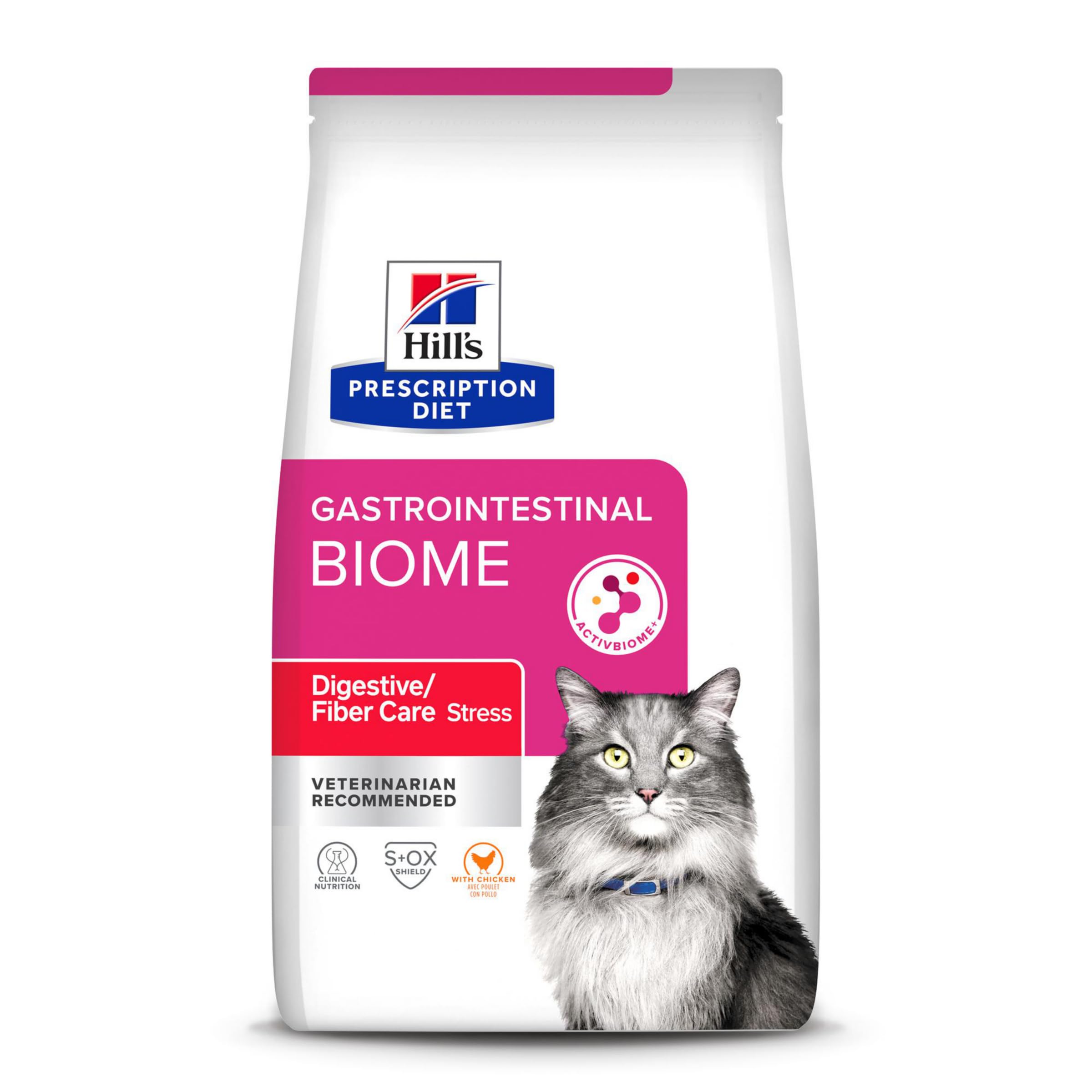Hills Prescription Diet Gastrointestinal Biome Digestive/Fiber Care with Chicken Dry Cat Food, Veterinary Diet, 4 lb. Bag
