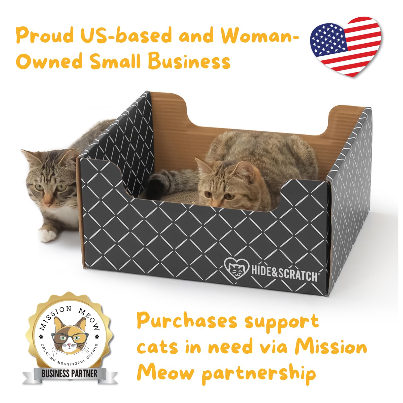 Hide & Scratch Cardboard Cat Scratcher Box & Bed - Dark Grey Diamond (2 Pack) | Double-Sided Corrugated Pad for Indoor Cats | Re