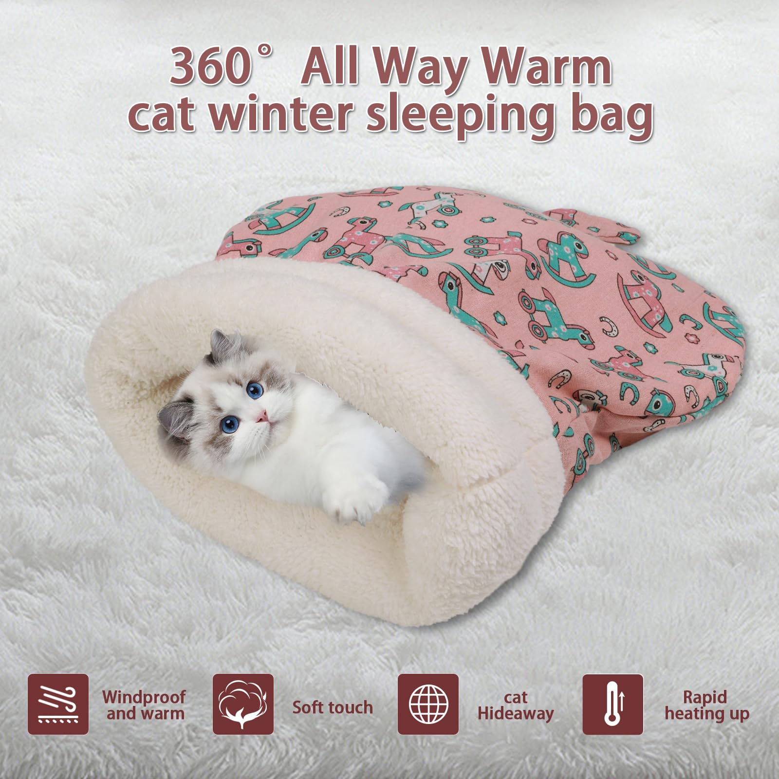 Fadeyj Cat Sleeping Bag For Indoor Cats - Winter Self-Warming 360 Cozy Cave Bed, Soft Plush Snuggle Sack With Warm Tunnel Design