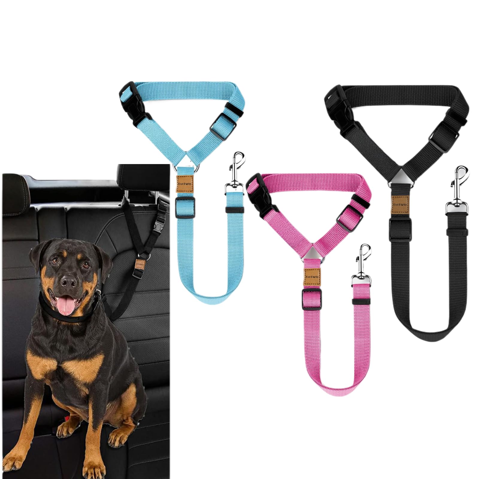 3 Pack Dog Seat Belt For Car, Car Headrest Restraint Adjustable Nylon Fabric, Dog Restraints Vehicle Seatbelts Harness