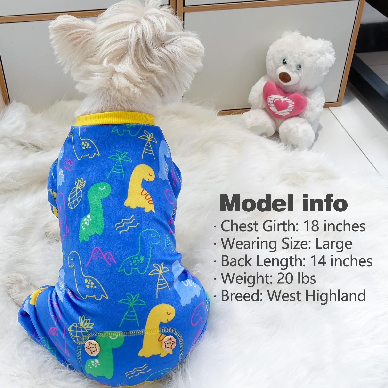 KYEESE Dog Pajamas Large Sized Dog Comfy Clothes Coat Velvet Doggie Jammies with Dinosaur Stretchy Pet Onesie Outfit Soft Pjs, X