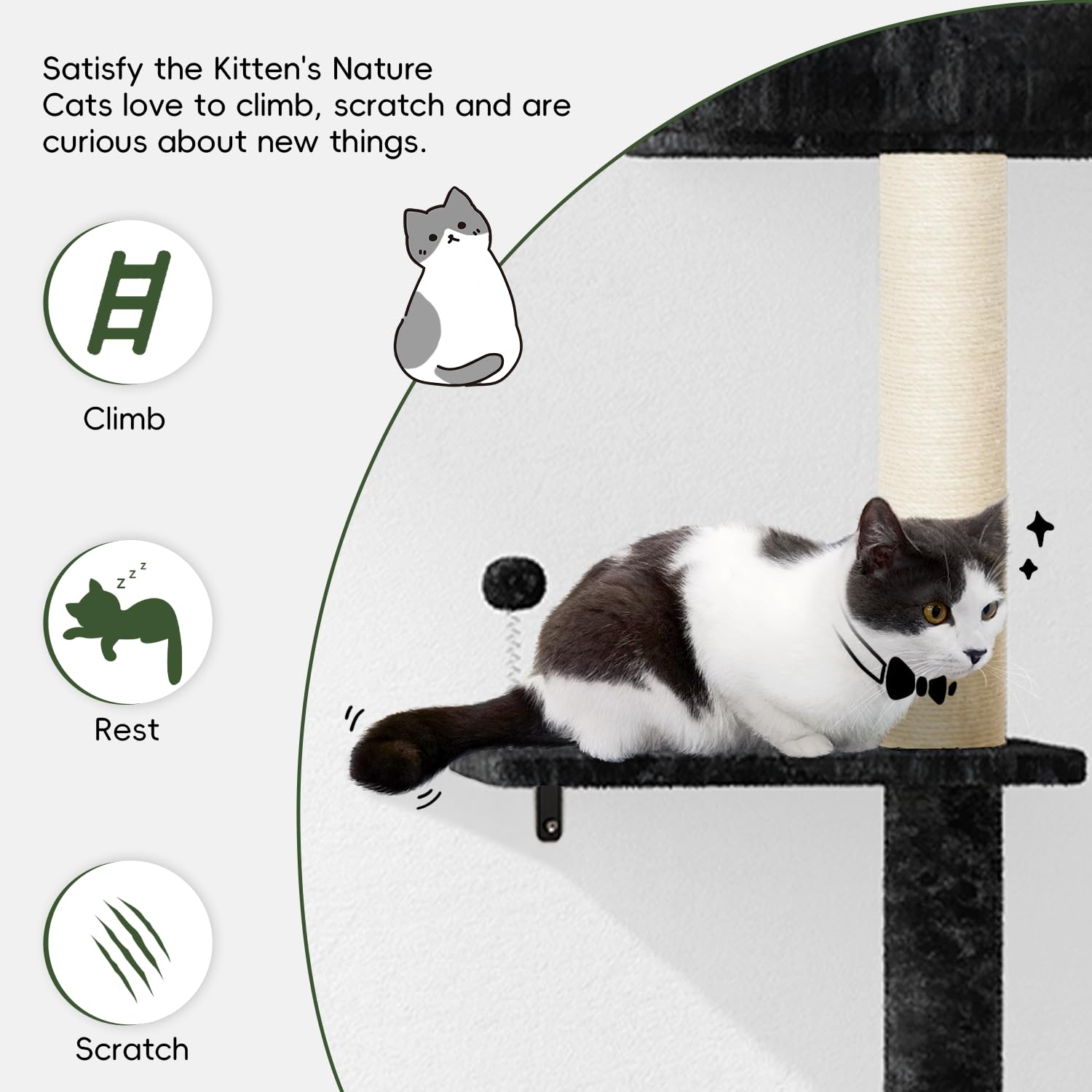 Nunu Lab Wall Mounted Cat Climber Set, Wall Furniture Set, Diy Wall/Window Shelves, Scratching Post, Comfortable Bed, Cat Shelve