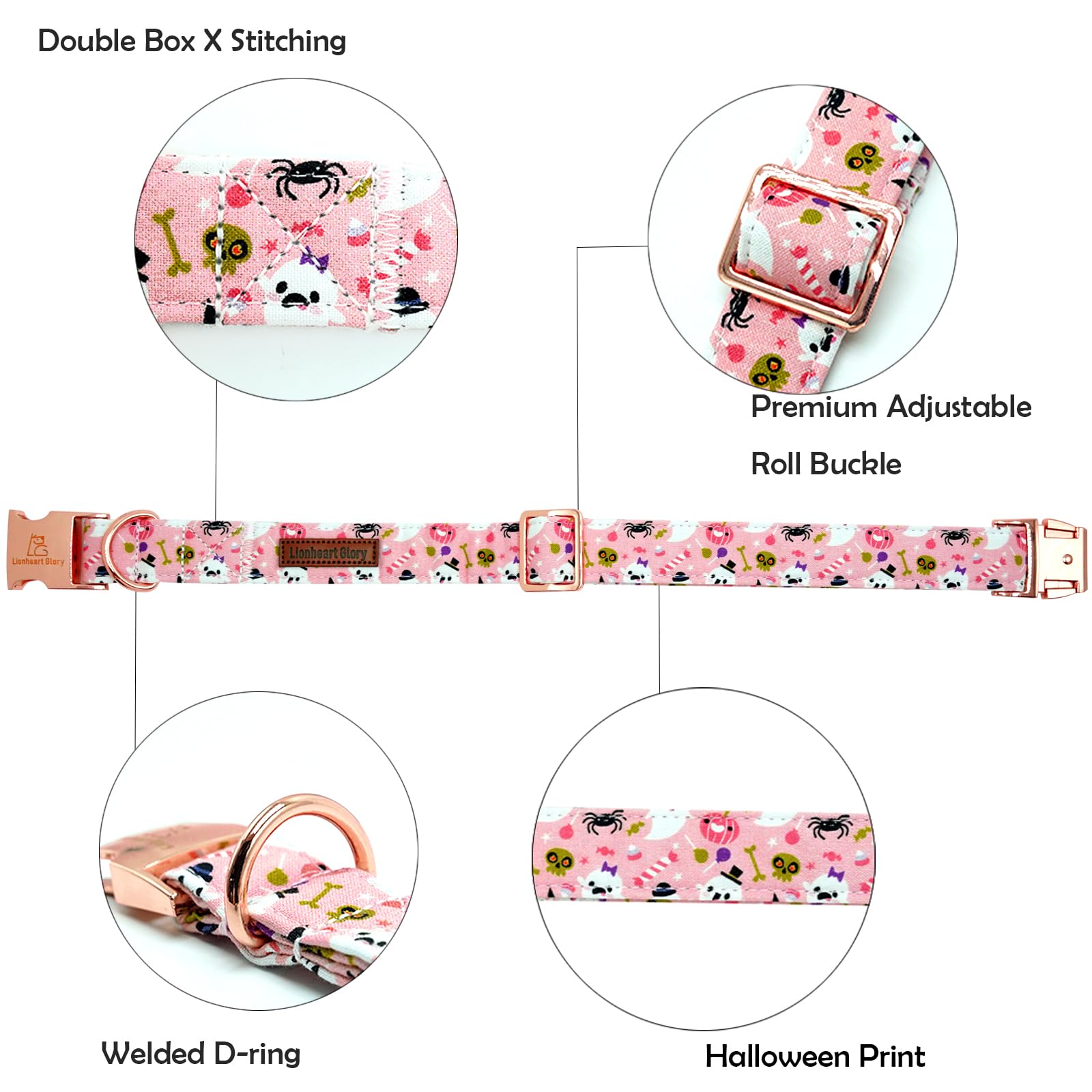 Lionheart Glory Dog Collar Fall Halloween Pumpkin Collars Dog Heavy Comfortable Adjustable Pink Dog Collar For Large Collar Dogs