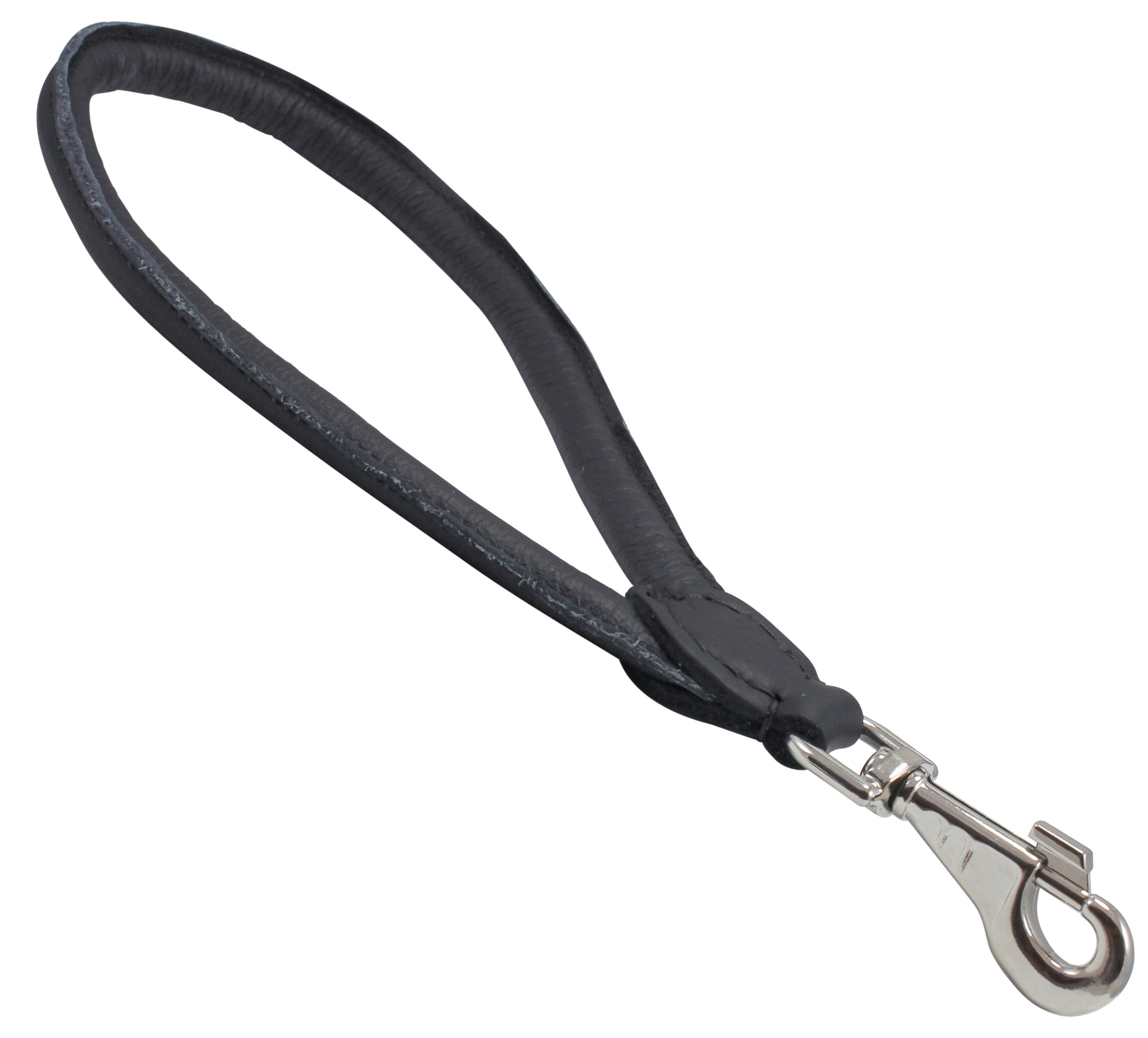 Round Genuine Rolled Leather Dog Short Traffic Leash 13 Long 1/2 Diam Lead (Black)
