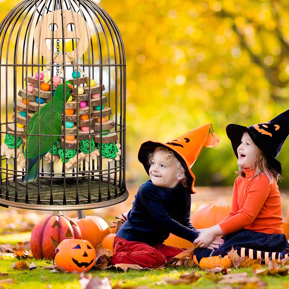 Wqy Groceryshop Large Parrot Toys, Multi-Color Wooden Block With Halloween Shape Bird Chewing Toy For Macaws, Cockatoos, African