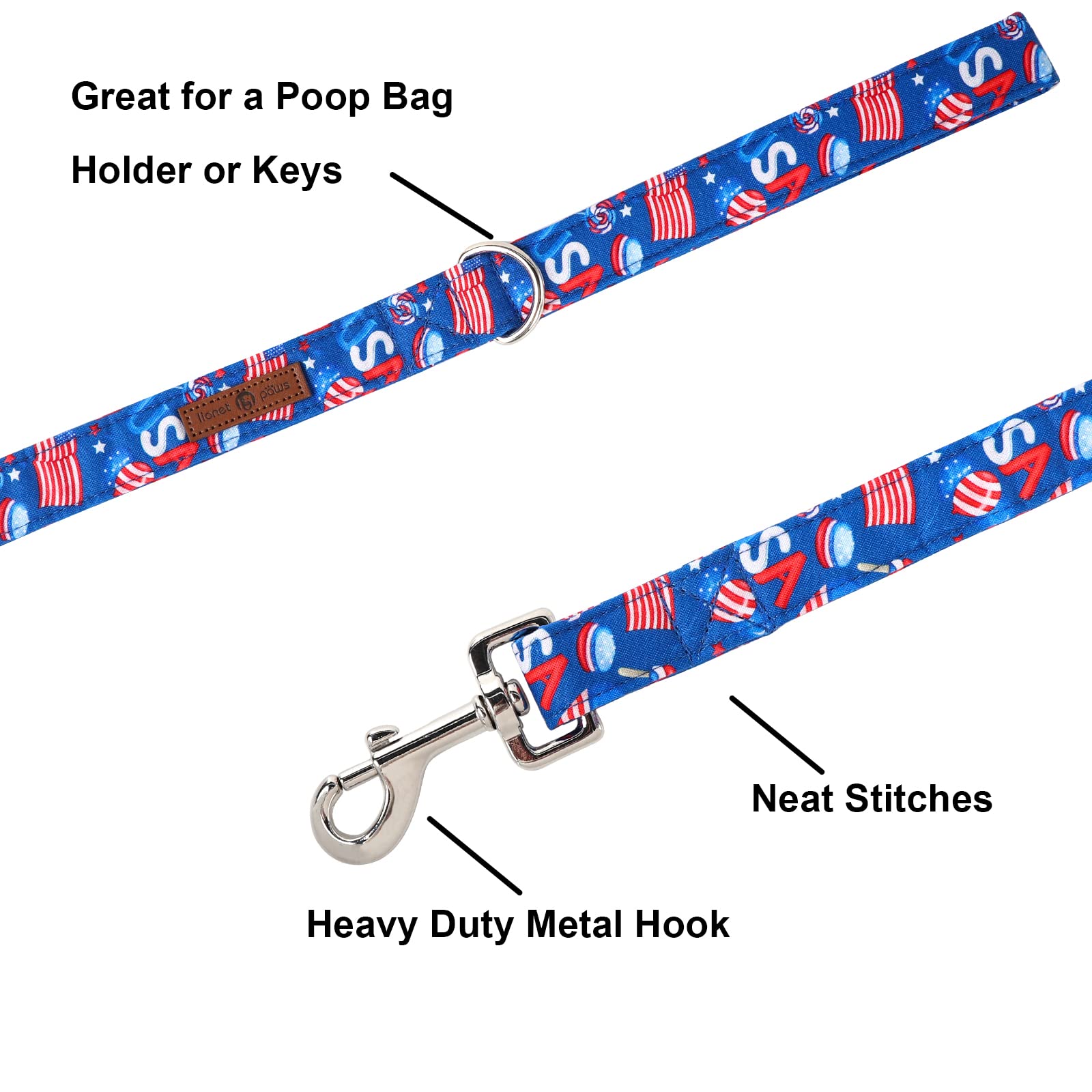 Lionet Paws Patriotic 4Th Of July American Flag Dog Leash Matching Dogs Collar For Small Medium Large Dog