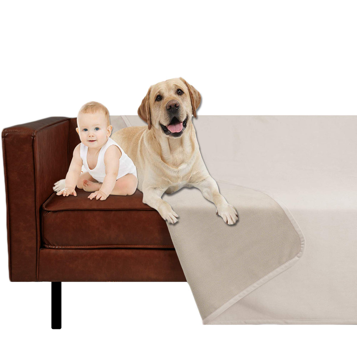 Ameritex Pet Bed Blanket Reversible 100% Waterproof Velvet Super Soft For Sofa And Bed (68X82 Inches, Sand+Beige)