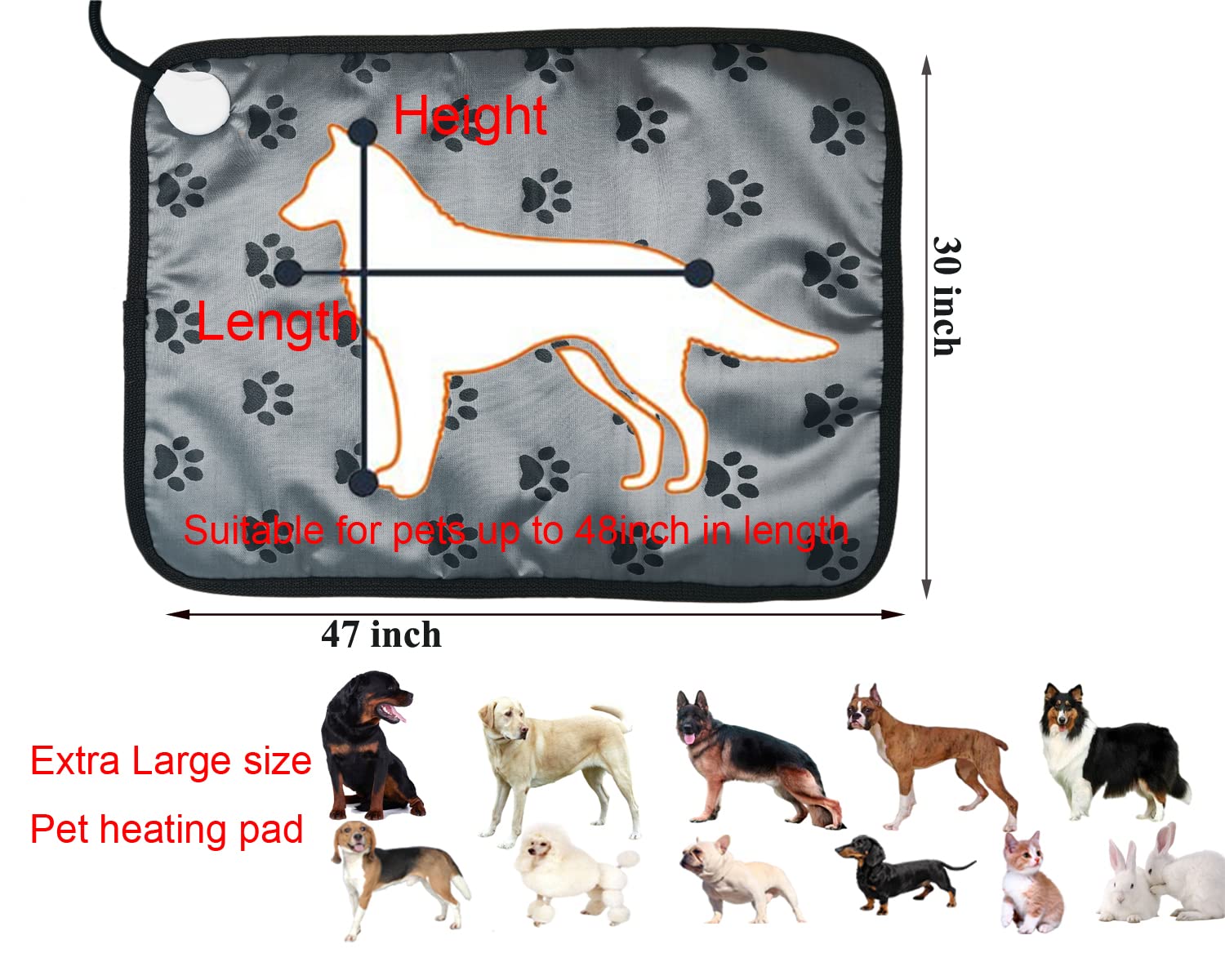 Pet Heating Pad For Extra Large Dog Bed Mat Indoor,Waterproof Heated Dog Mat,Outdoor Dog Heating Pad Puppy Heating Pad For Whelp