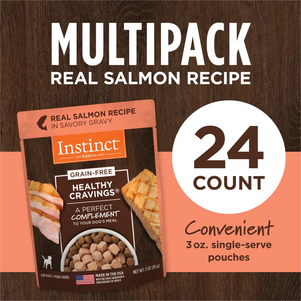 Natures Variety Instinct Healthy Cravings Grain Free Real Salmon Recipe Natural Wet Dog Food Topper, 3 Ounce (Pack of 24)