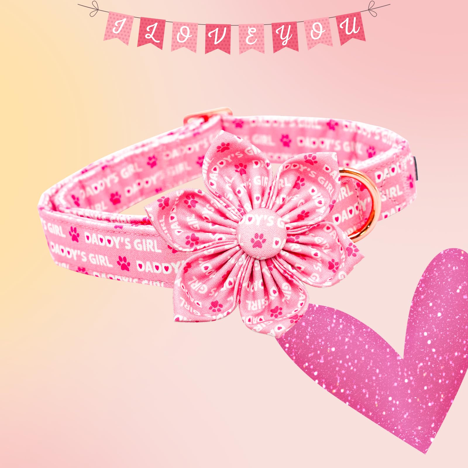 Lionheart Glory Valentine'S Day Dog Collar With Flower Pattern For X-Small Dogs, Pink