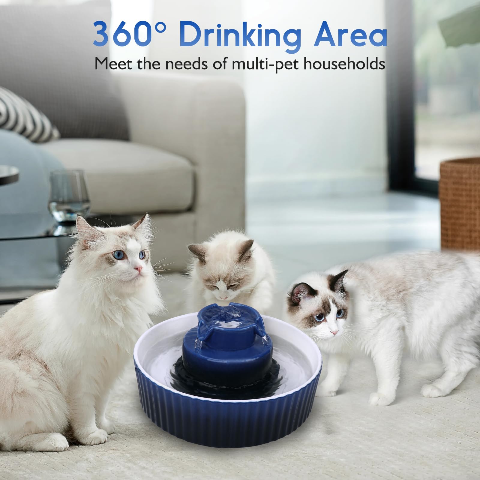 Lawfery Ceramic Cat Water Fountain, 2.1L/71oz Cat Fountain with 3 Carbon Filters and 2 Water Pumps, Cupcake Pet Water Fountain f